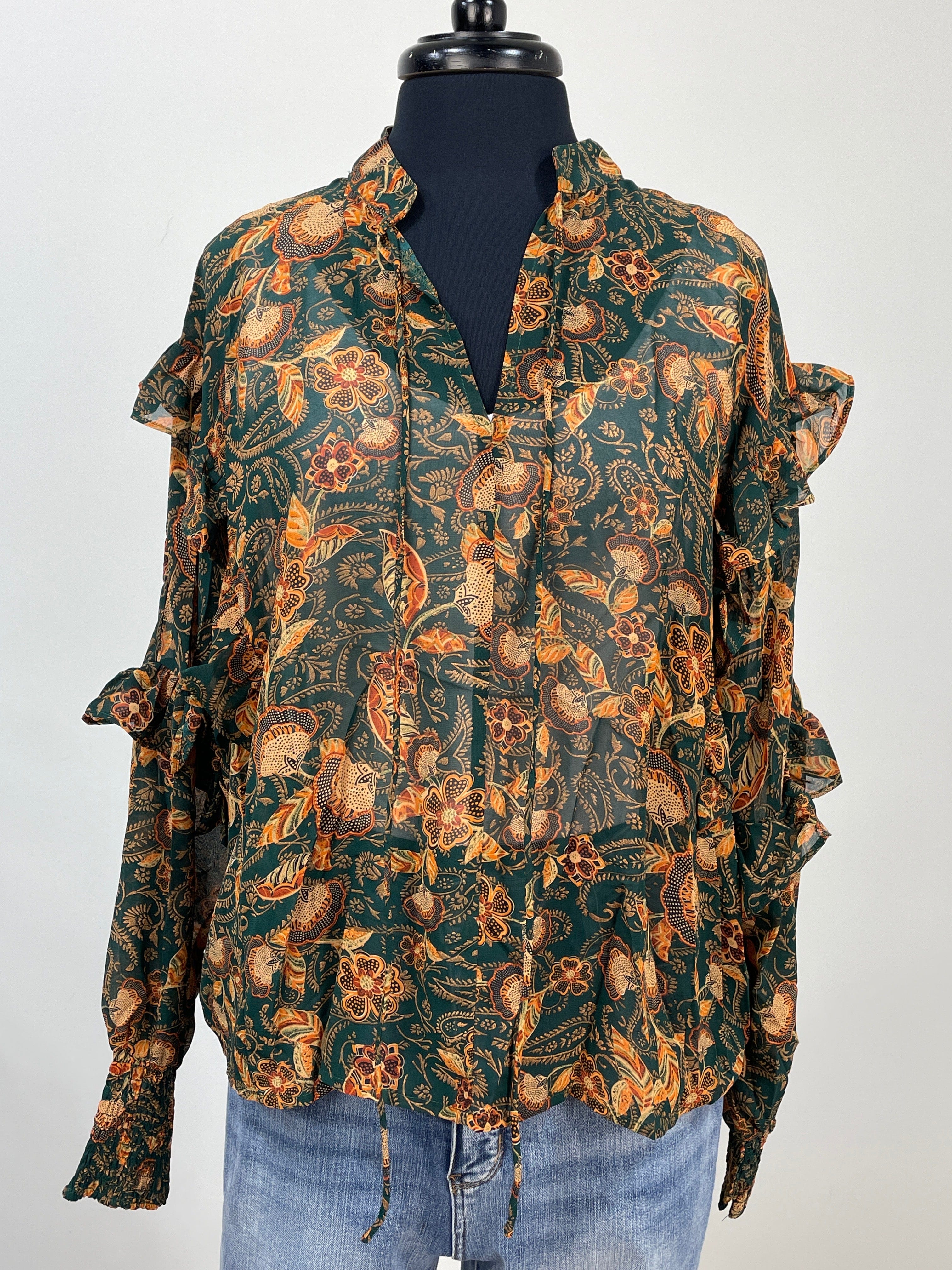 Hunter Green Floral Blouse
