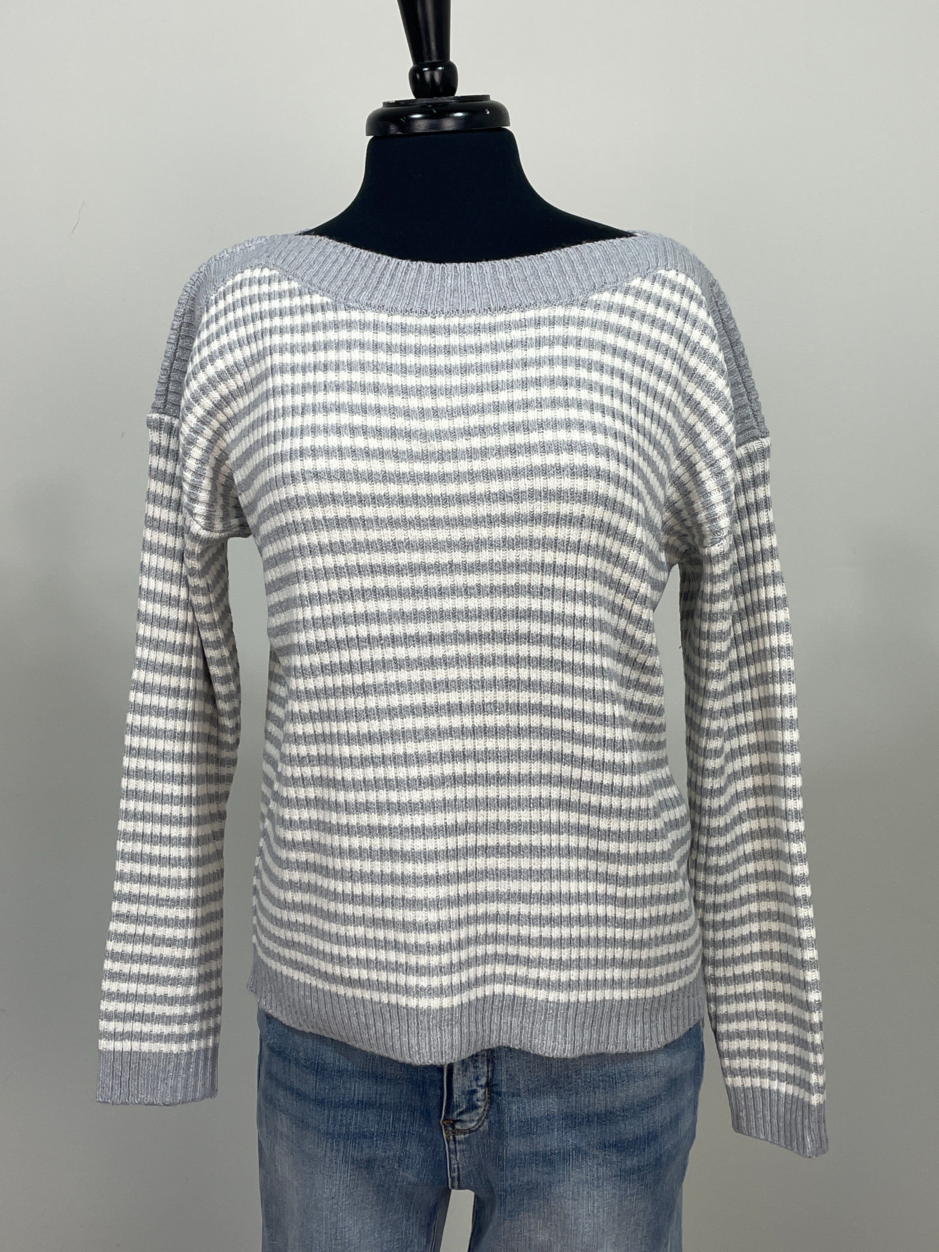 Silver Rib Stripe Pullover Sweater