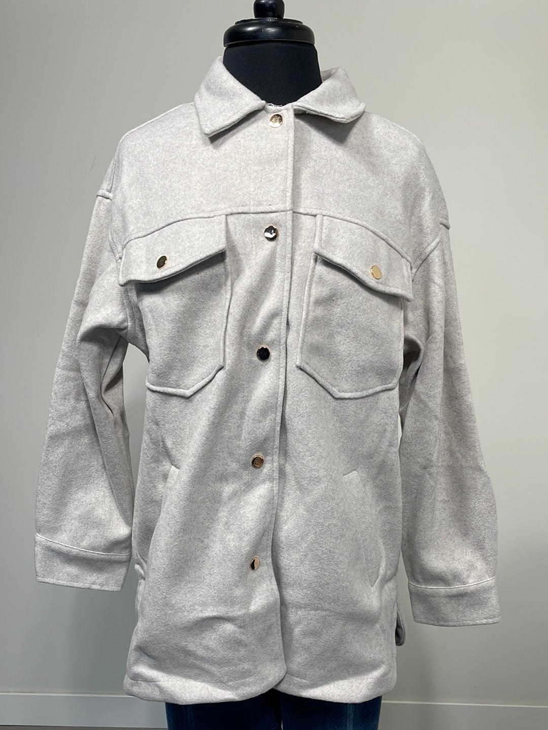 Grey Button Snap Shacket