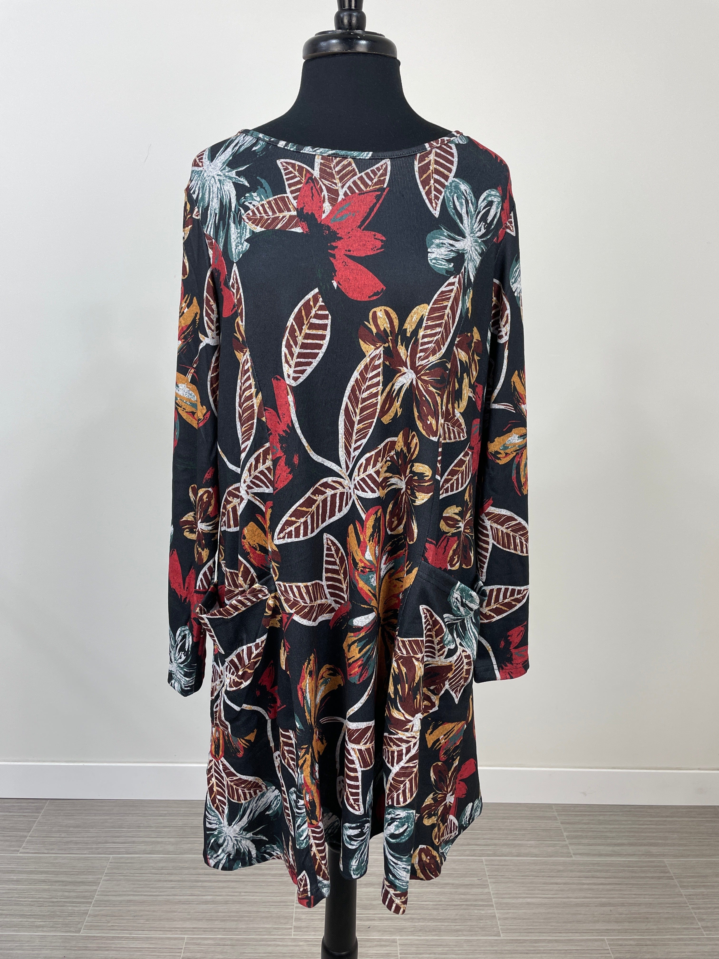 Black & Orange Floral Sweater Dress