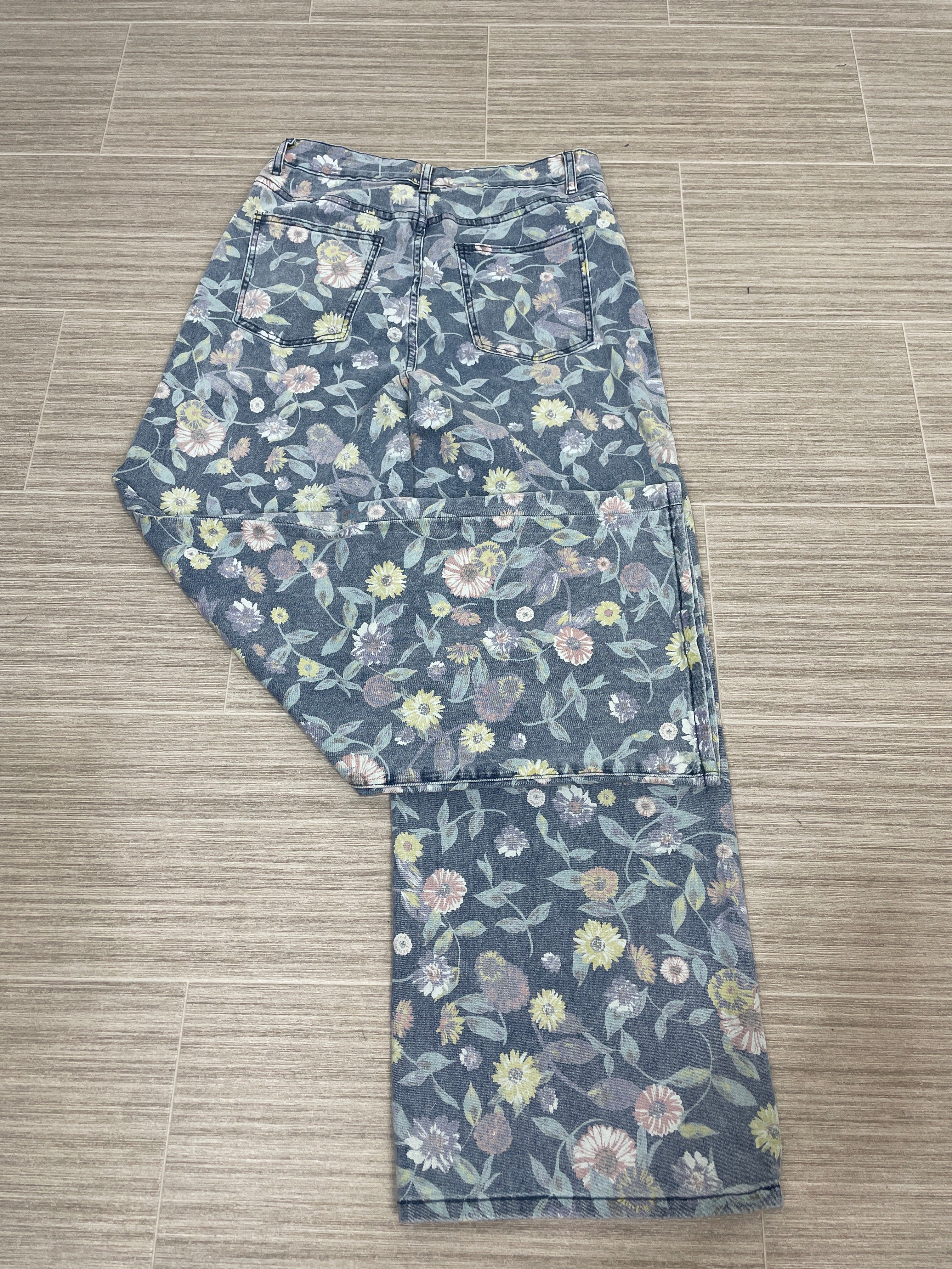 Floral Printed Washed Denim