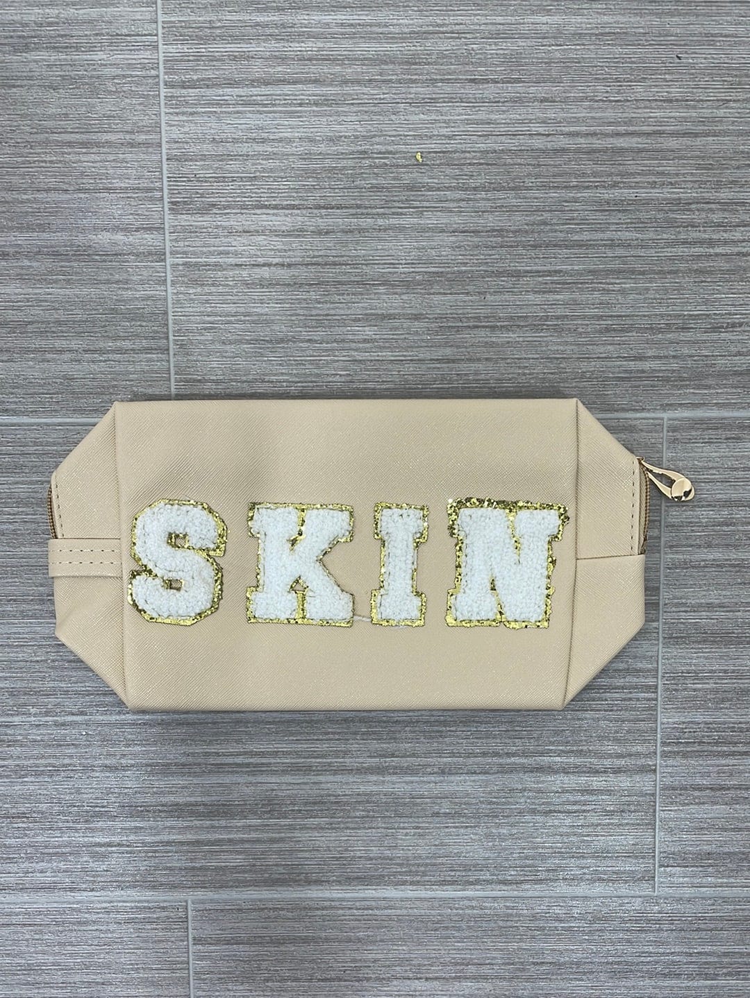 Skin Letter Patch Cosmetic Bag - Cream