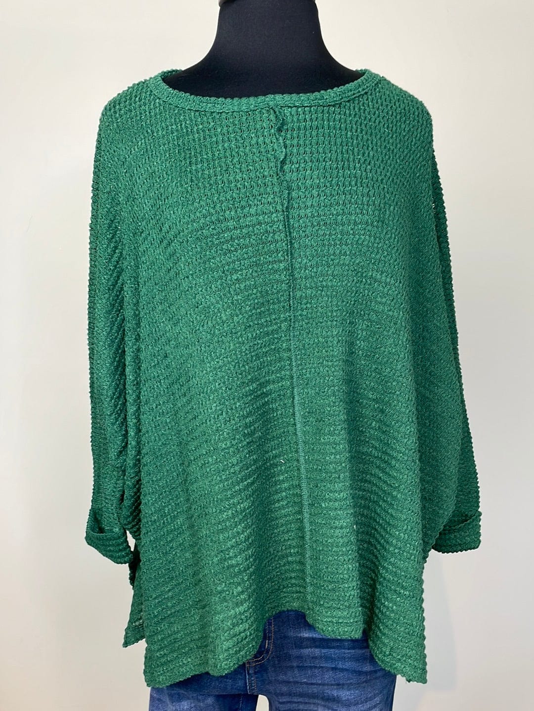 Dark Green Batwing Sleeve Jacquard Sweater