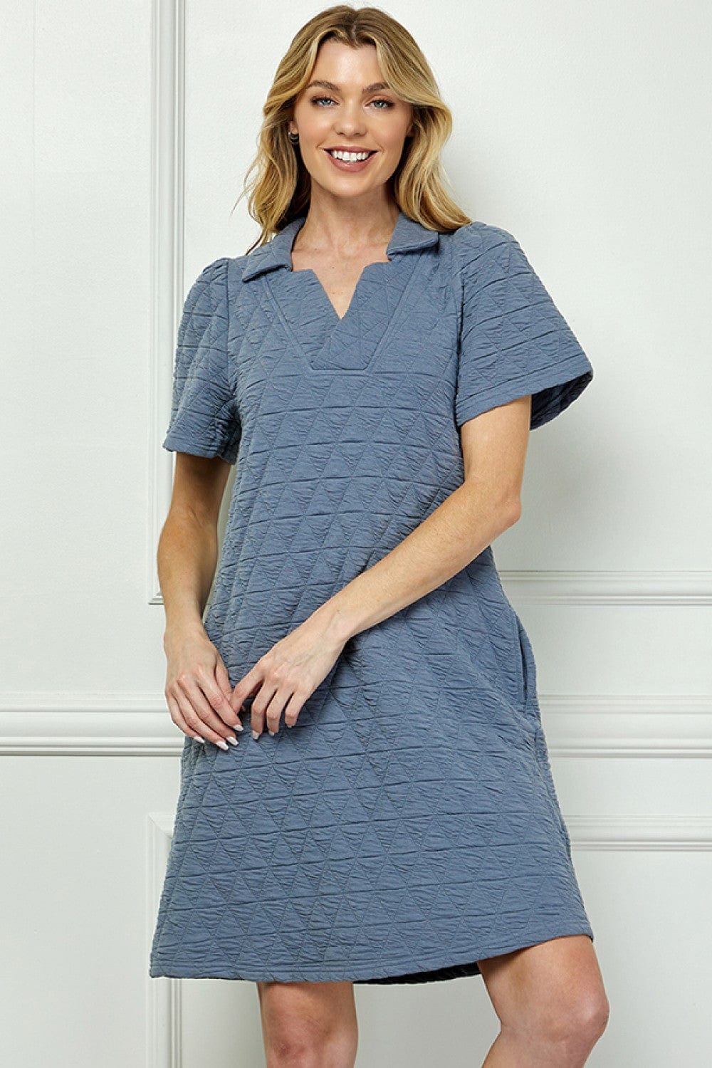 Blue Quilted Collar Dress