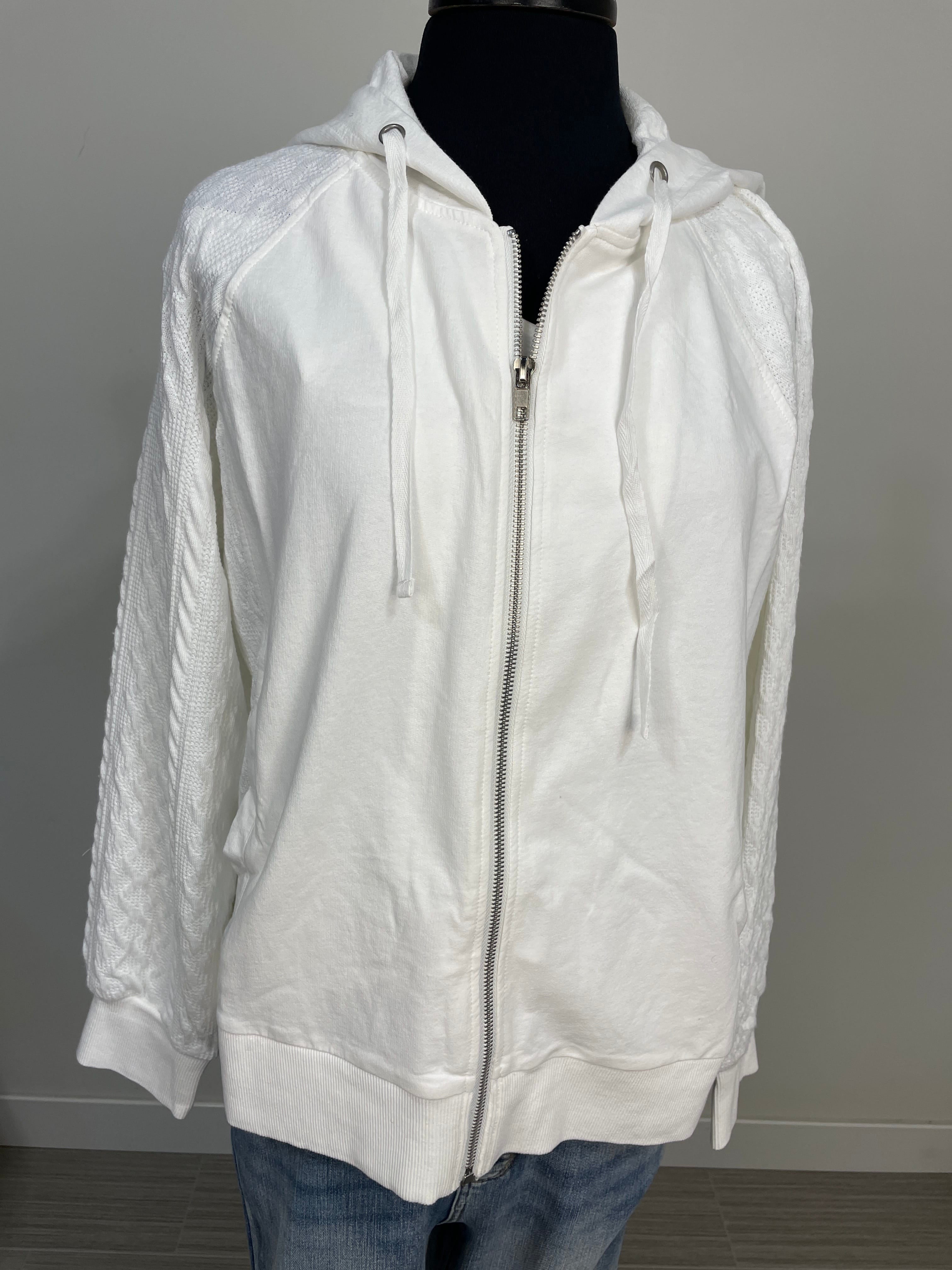 White Mixed Media Hoodie Zip Up Jacket