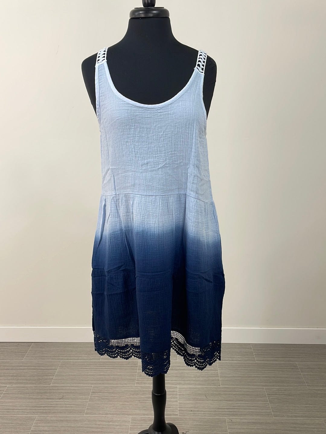 Blue Crochet Back Dye Babydoll Dress