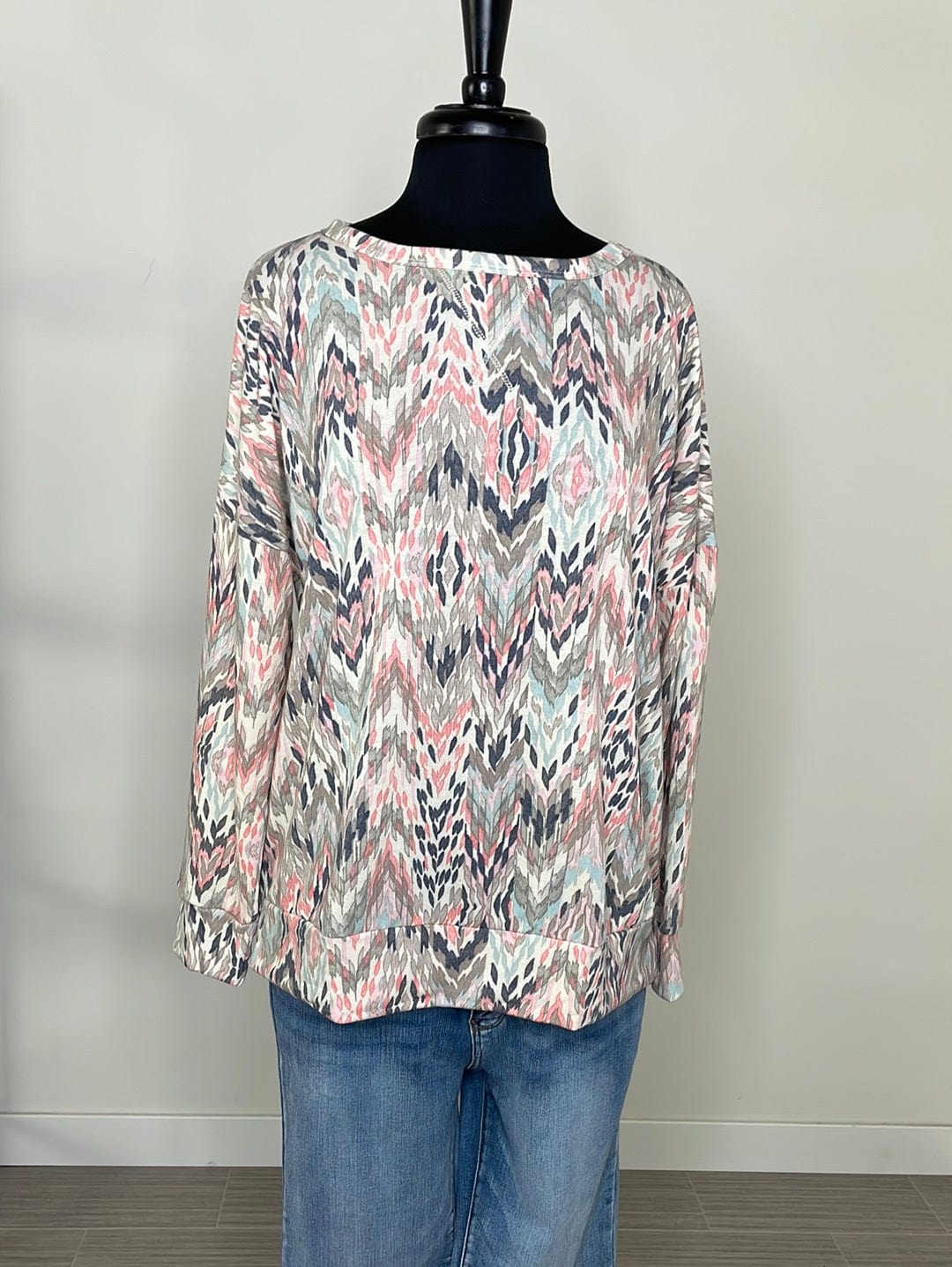 Muted Mixed Geo Pattern Pullover
