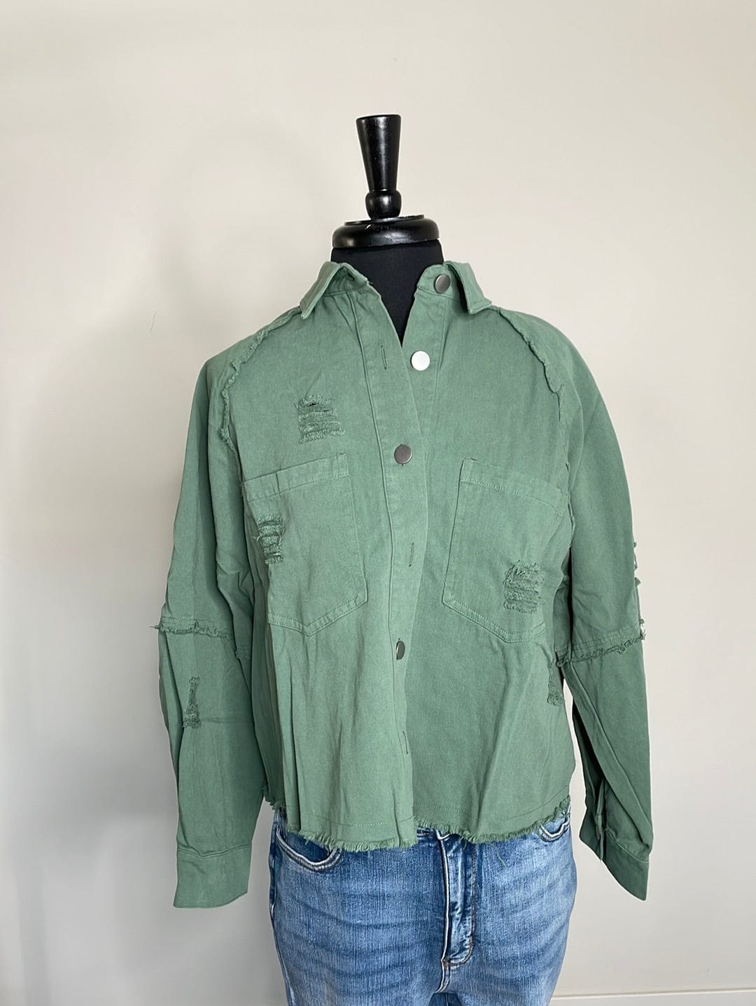 Hunter Green Detailed Denim Jacket