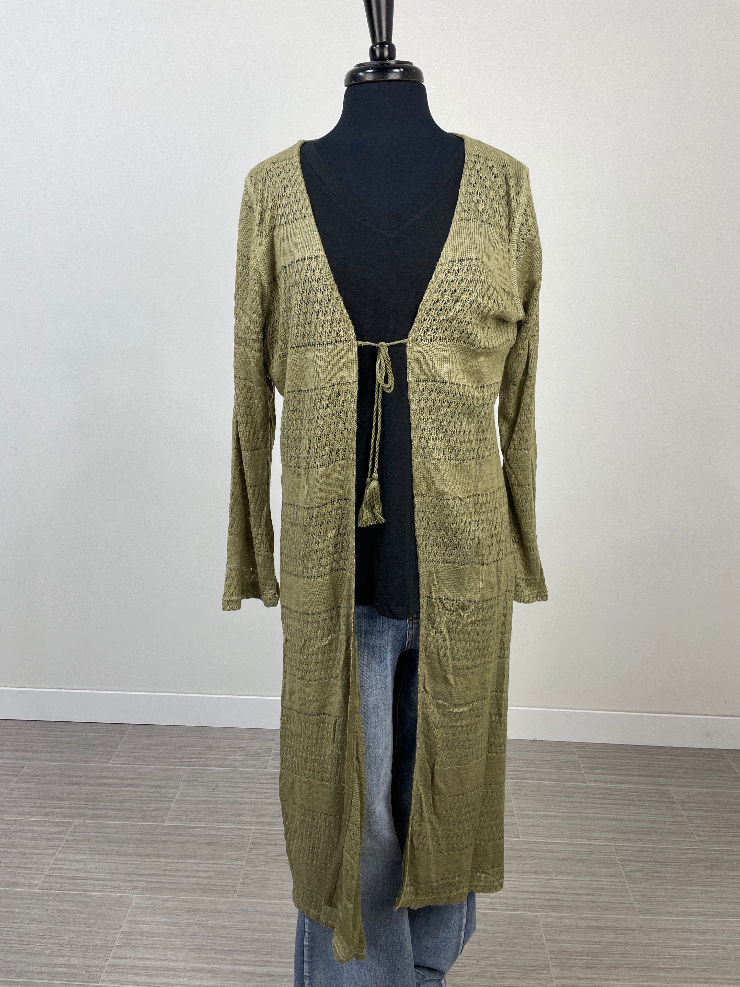 Olive Tie Front Duster