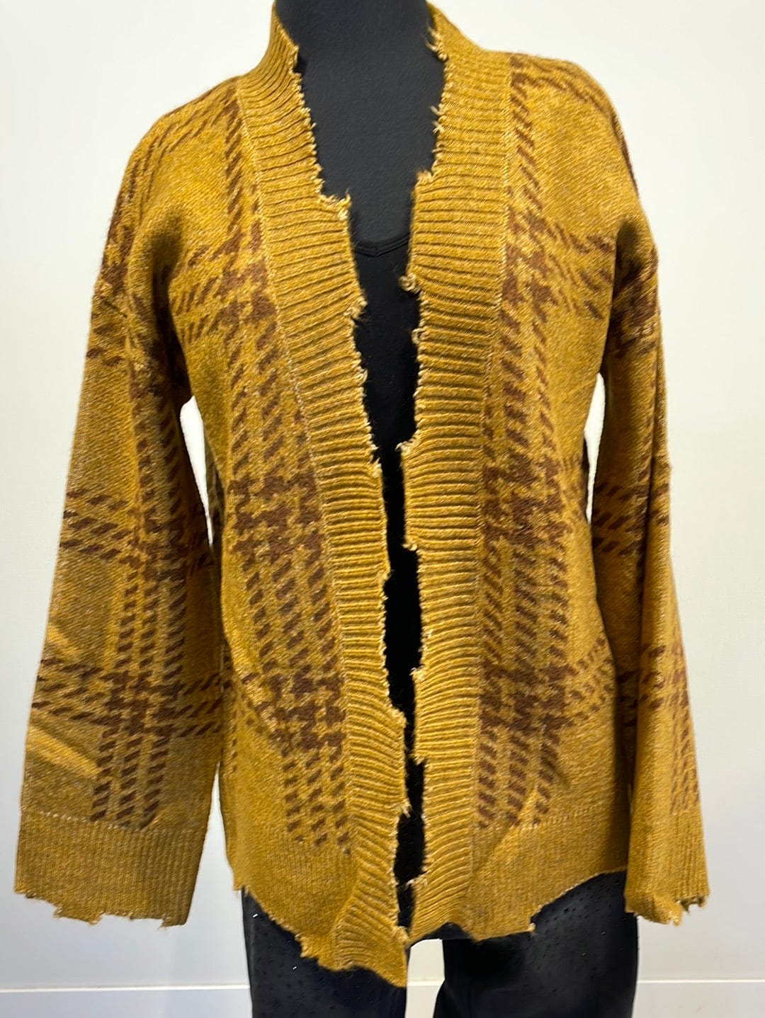Mustard Plaid Open Cardigan