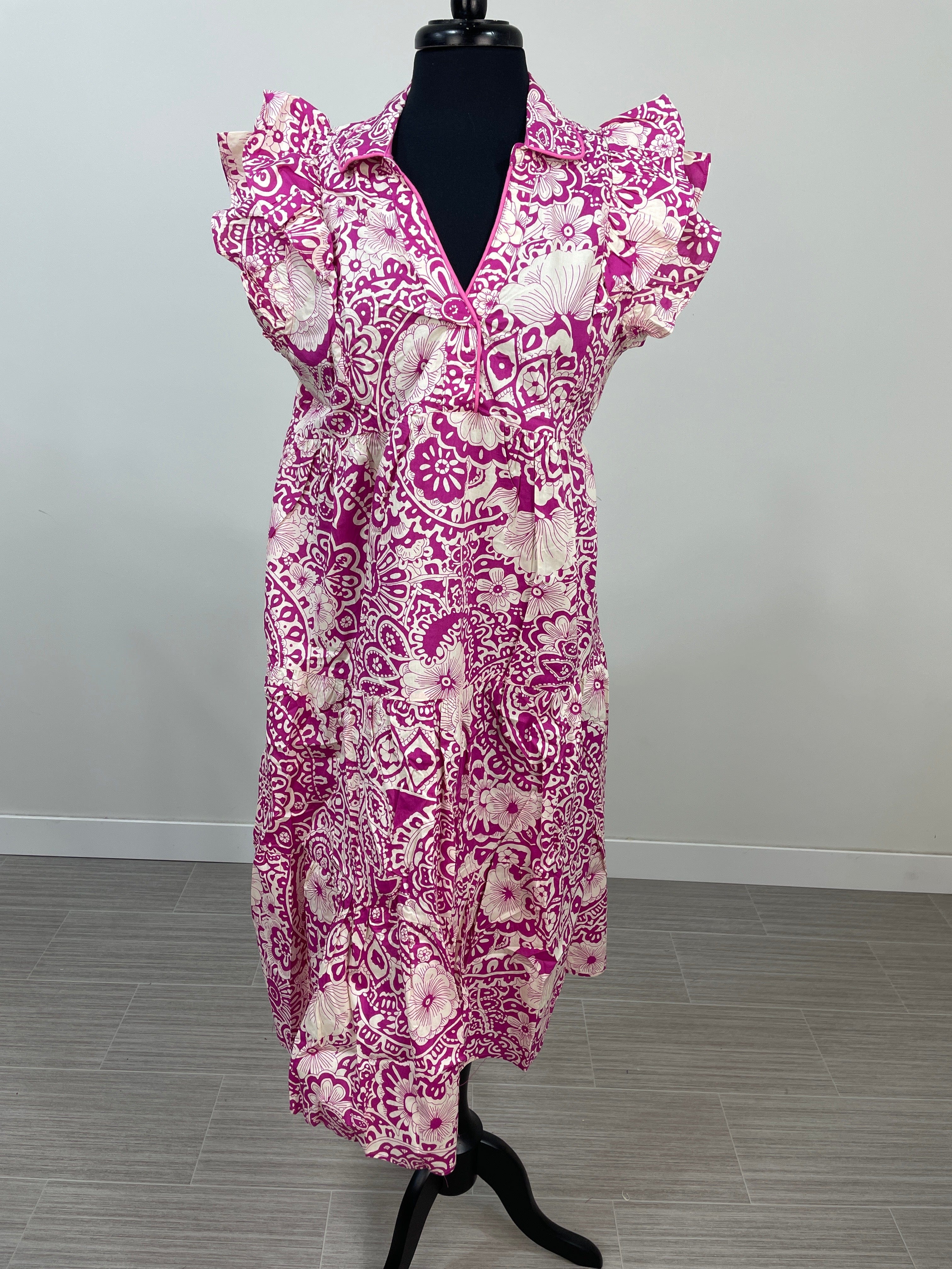 Magenta Paisley Midi Dress