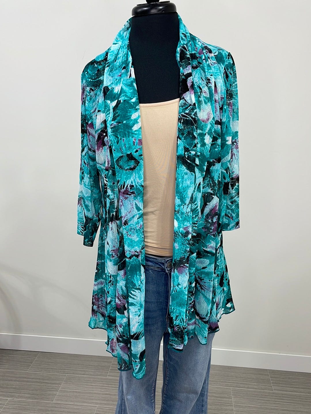 Teal Botanical Sheer Cardigan