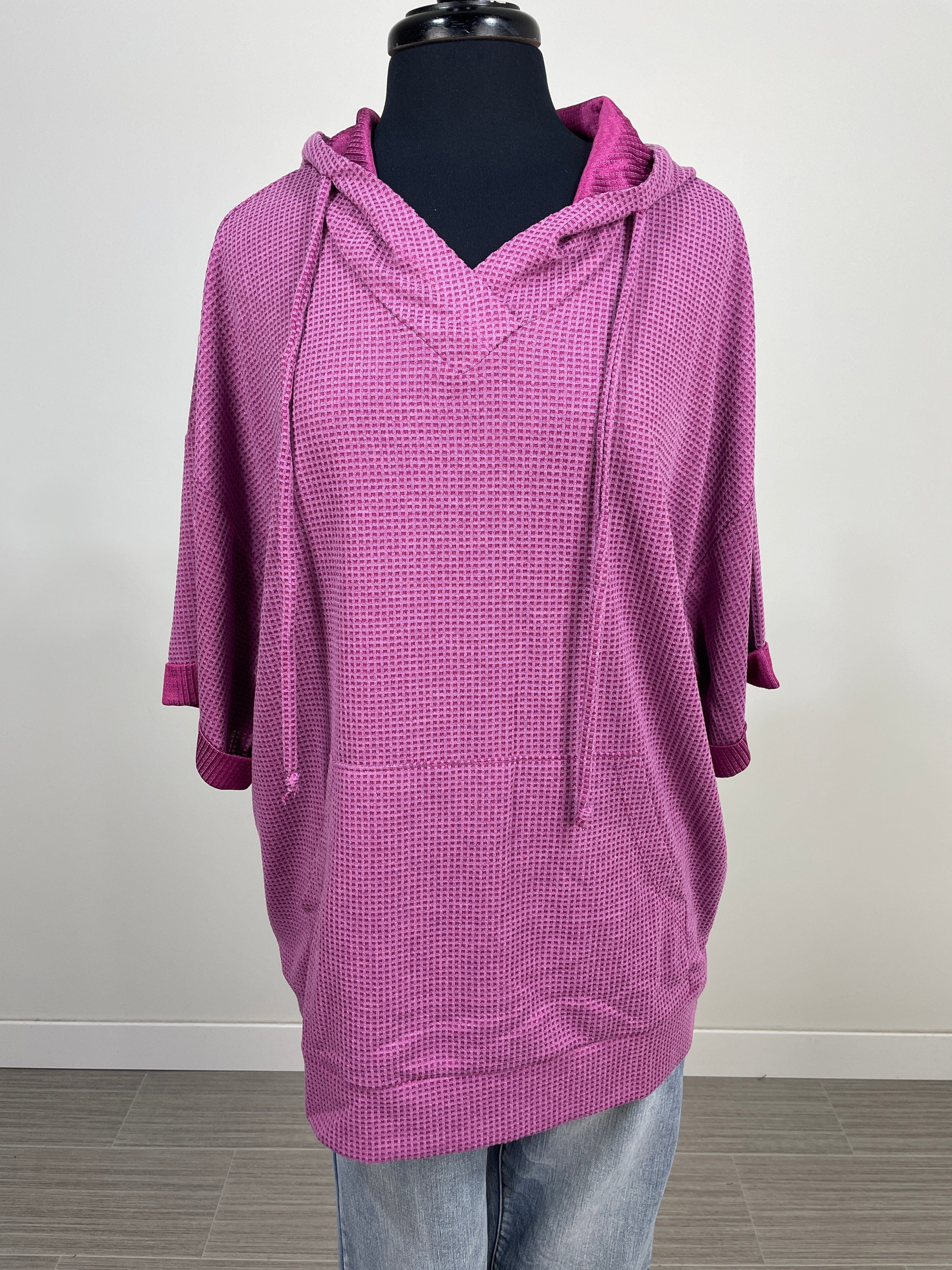 Magenta Waffle Shortsleeve Hoodie