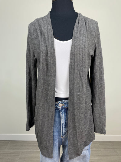 Charcoal Elbow Patch Waffle Cardigan