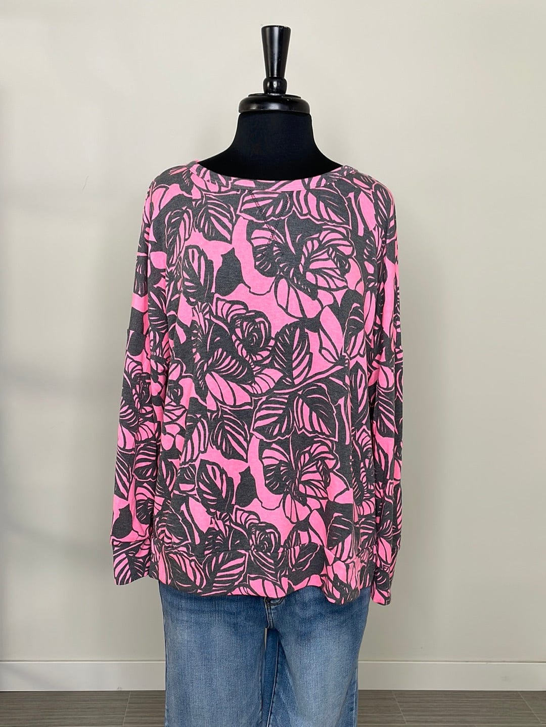 Hot Pink & Grey Floral Pullover