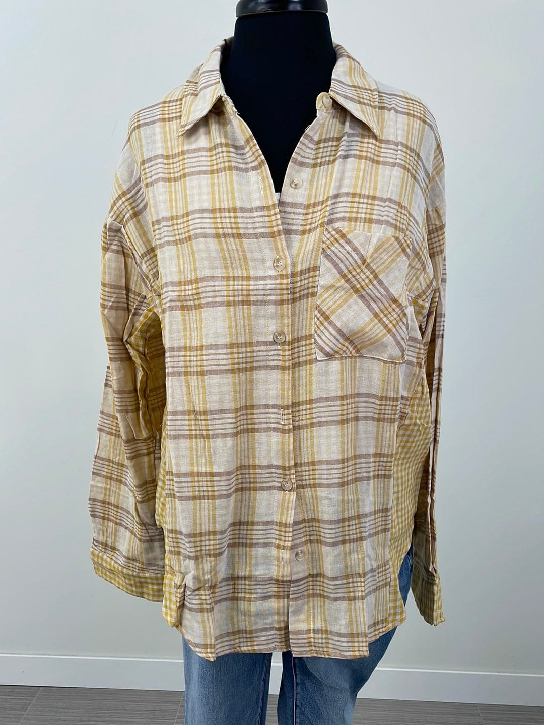 Mustard Layered Plaid Oversized Shirt