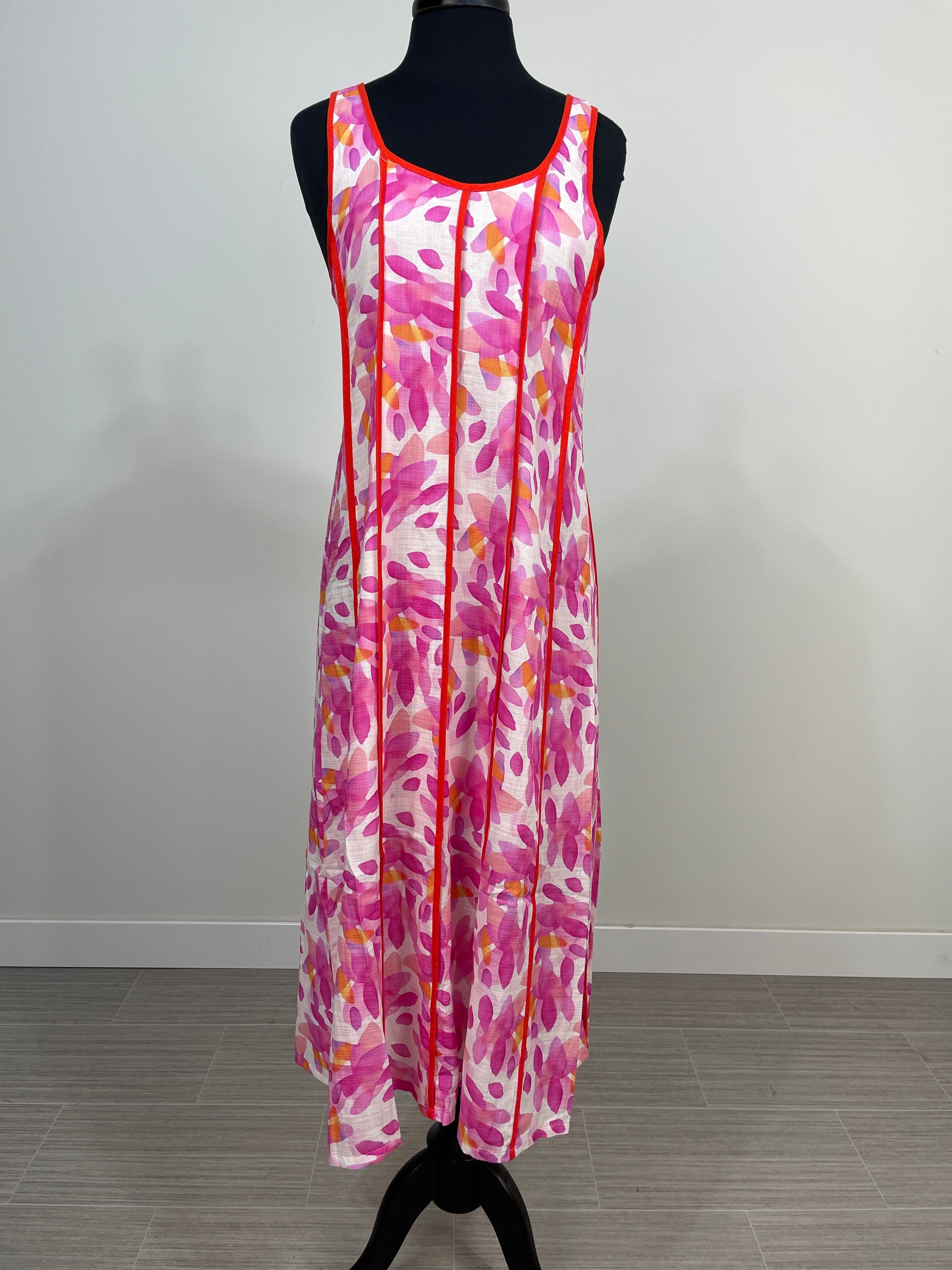 Pink Leaf Print Panelled Tank Dress