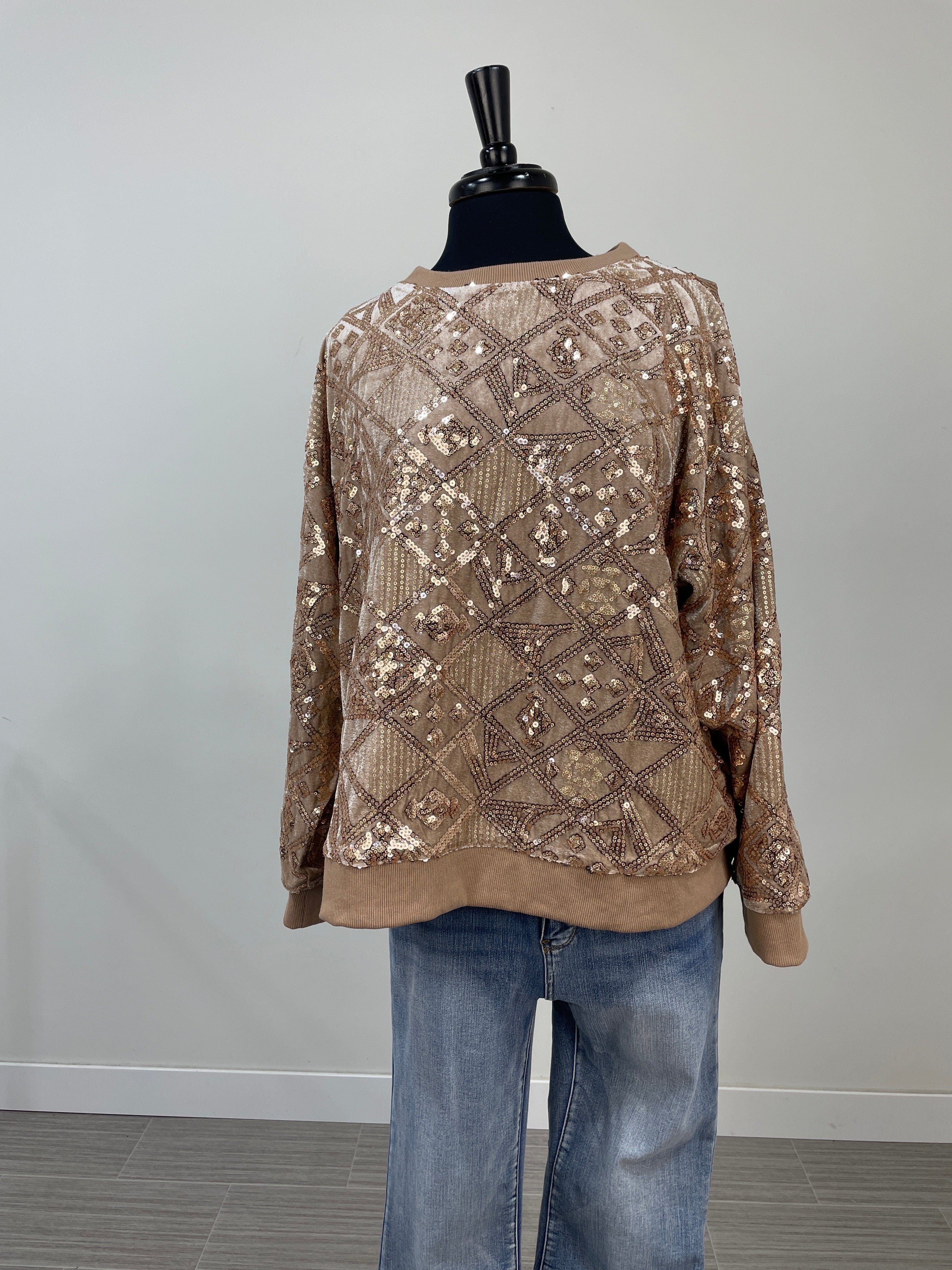Taupe Sequin Sweater Pullover