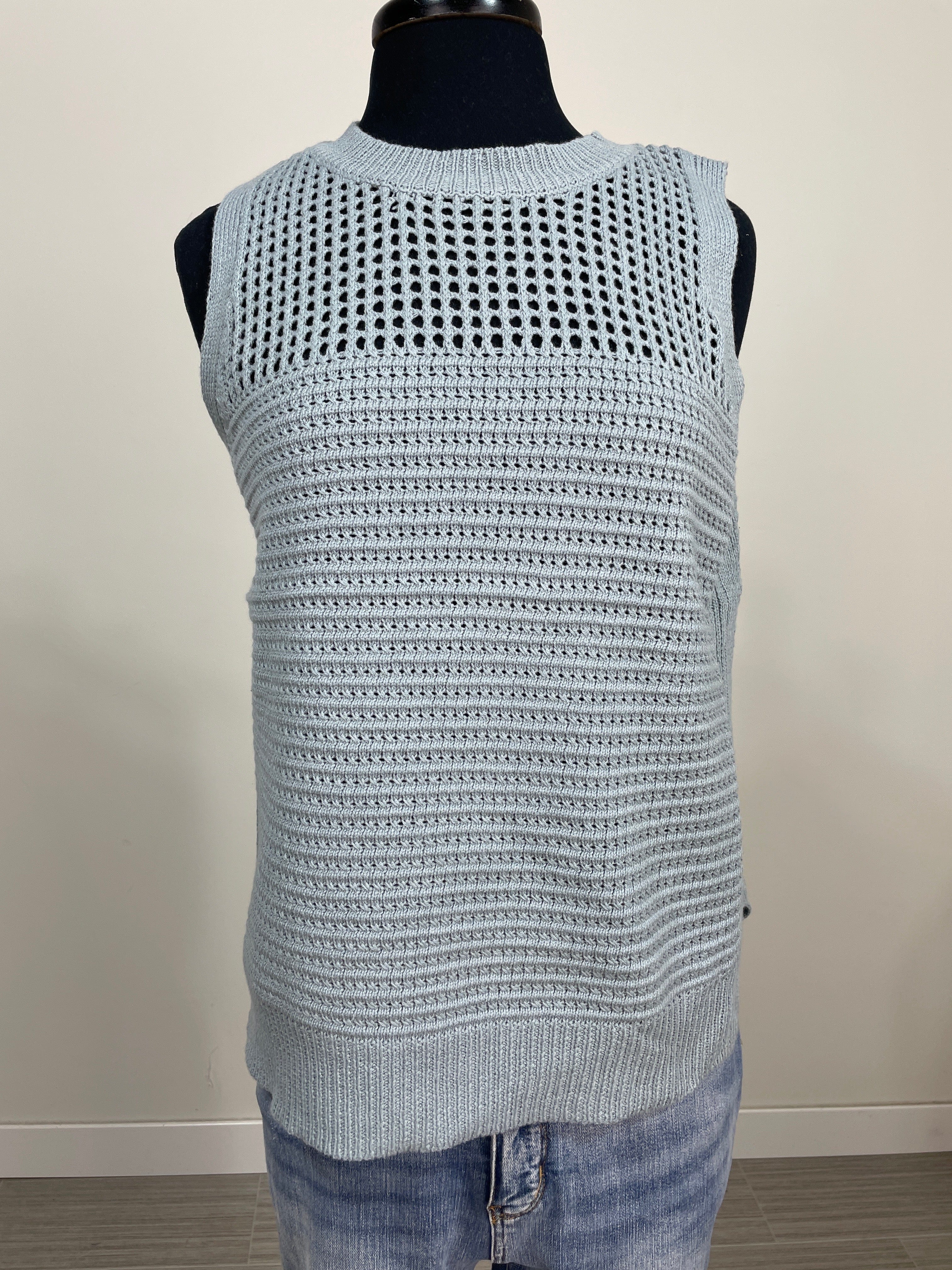 Dusty Blue Pointelle Sweater Tank