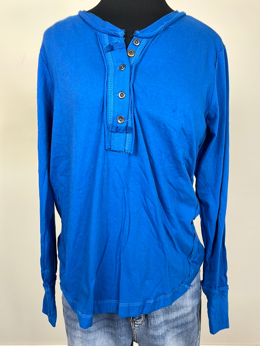 Blue Button Up Top W/ Thumb Hole Cuff