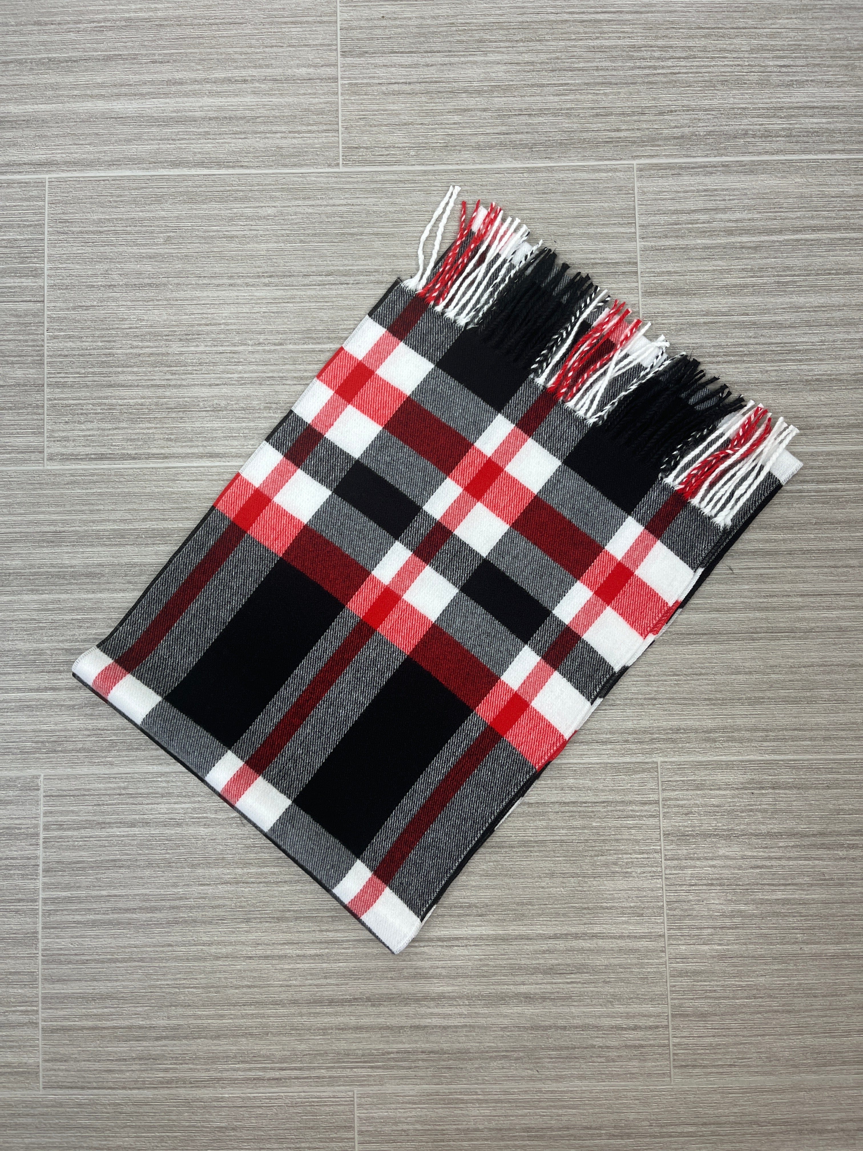 Red Black Plaid Cashmere Feel Scarf