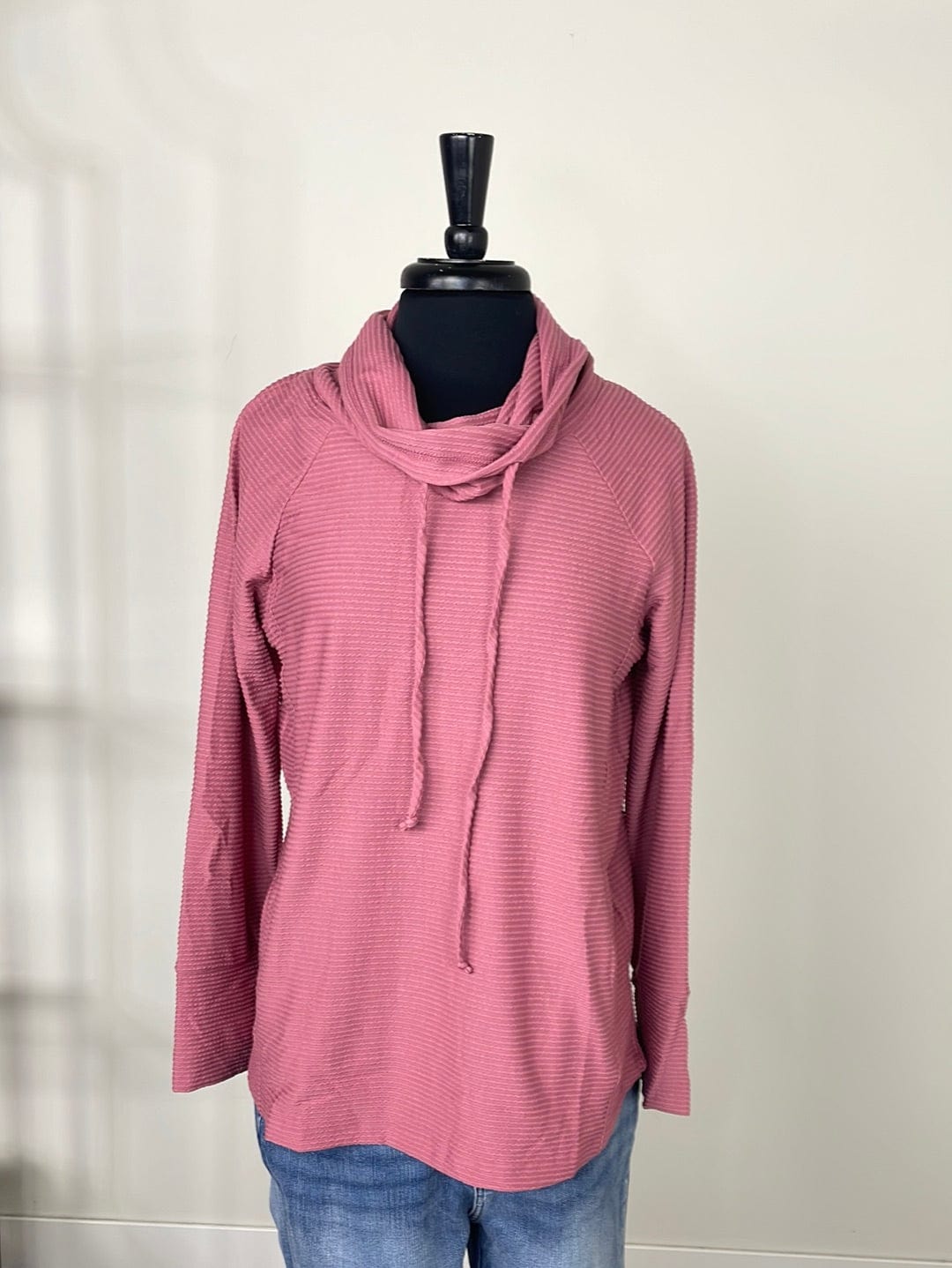 Mauve Drawstring Cowl Neck Knit Top