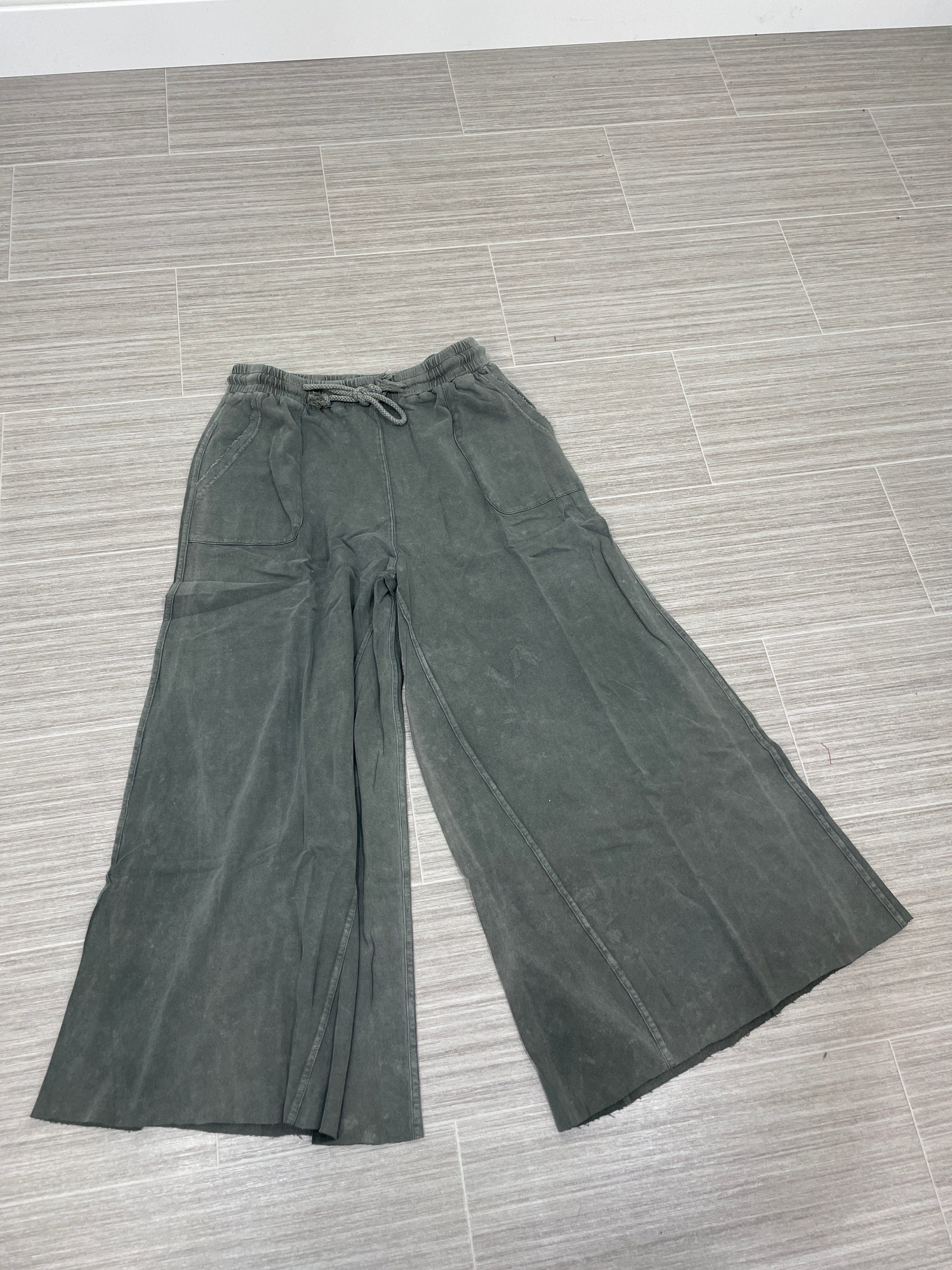 Ash Green Mineral Washed Wide Leg Pant