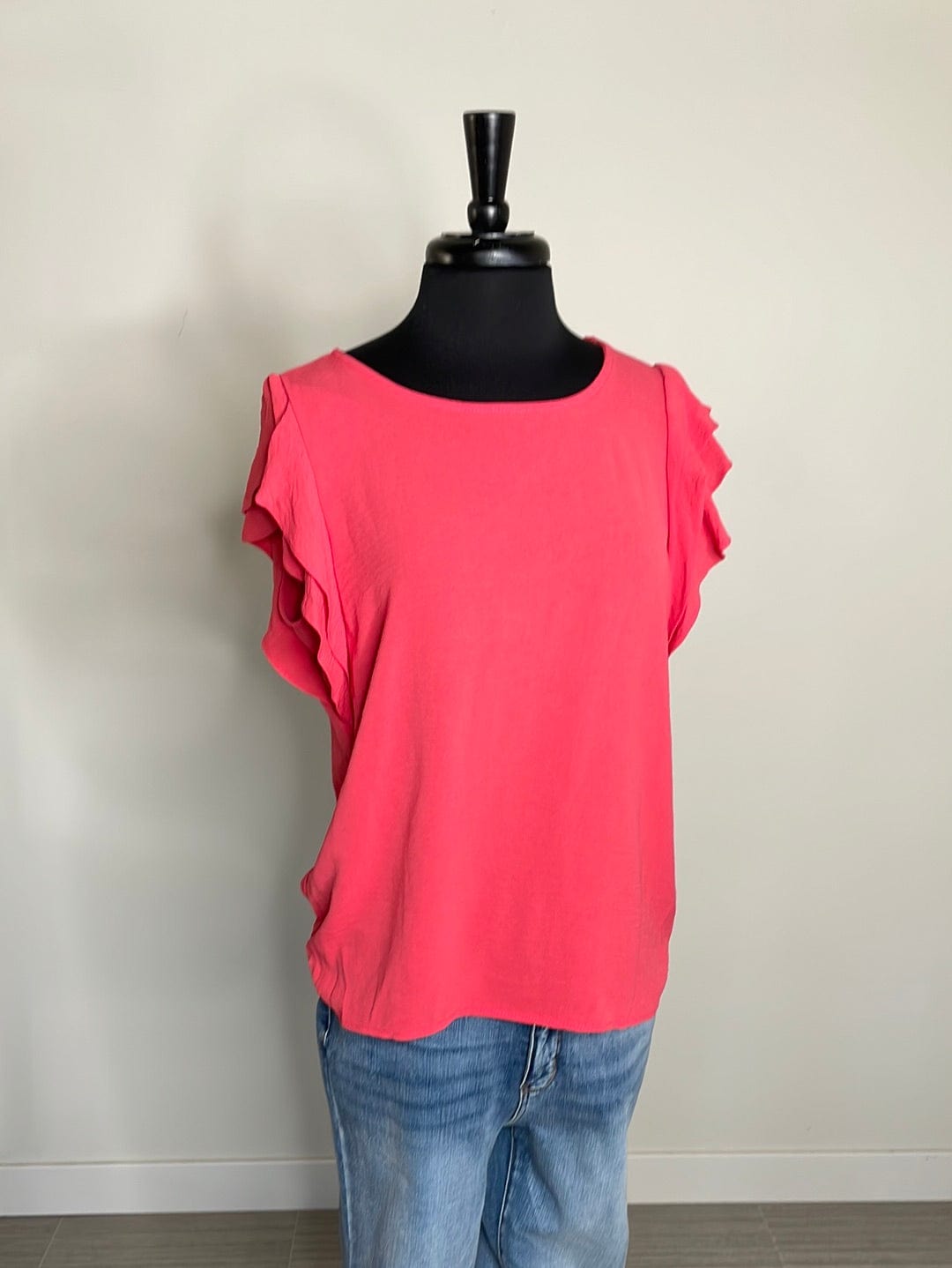 Coral Two Layer Ruffle Sleeve Blouse