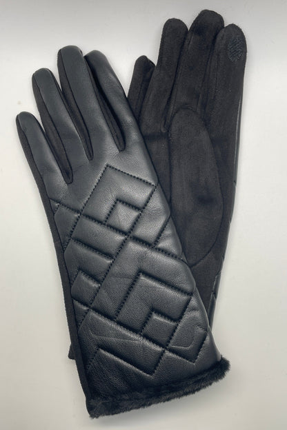 Black Diamond Quilted Faux Fur Glove