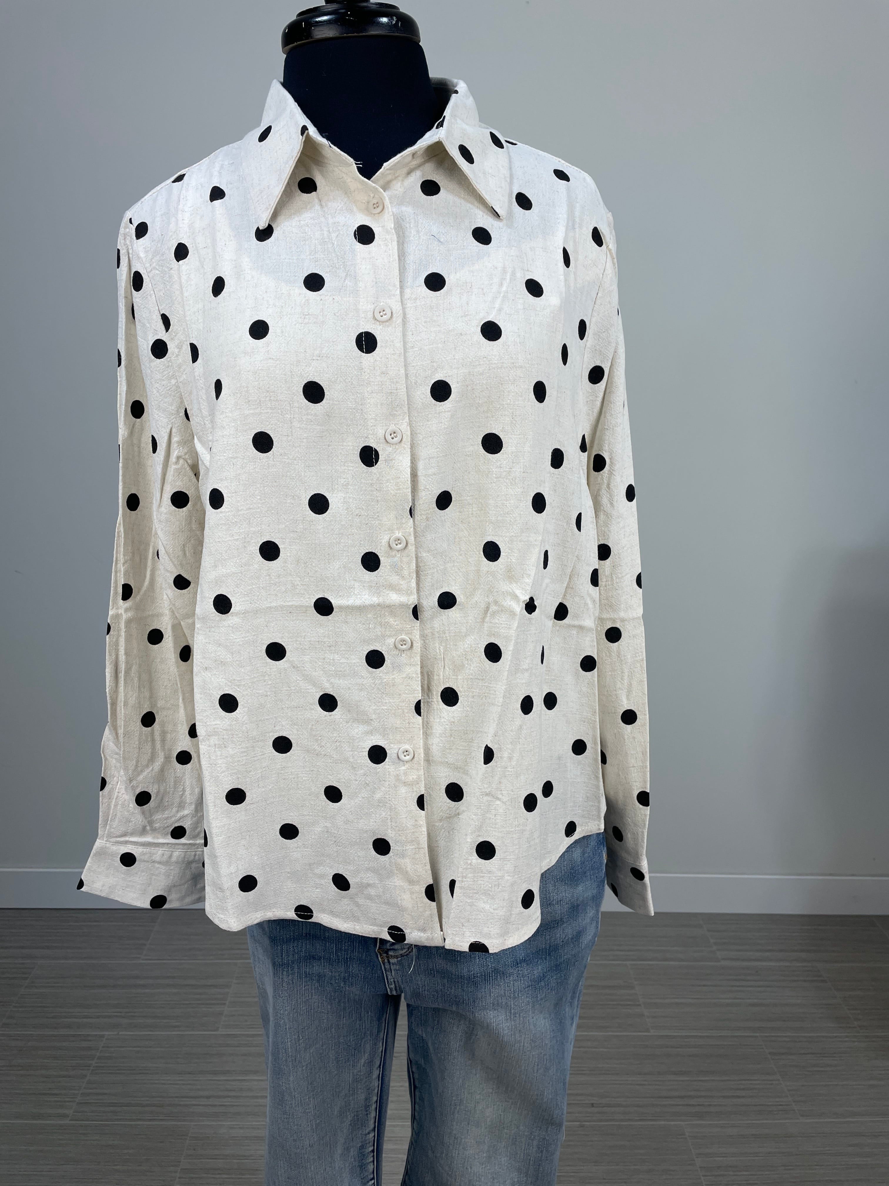 Beige & Black Polka Dot Blouse