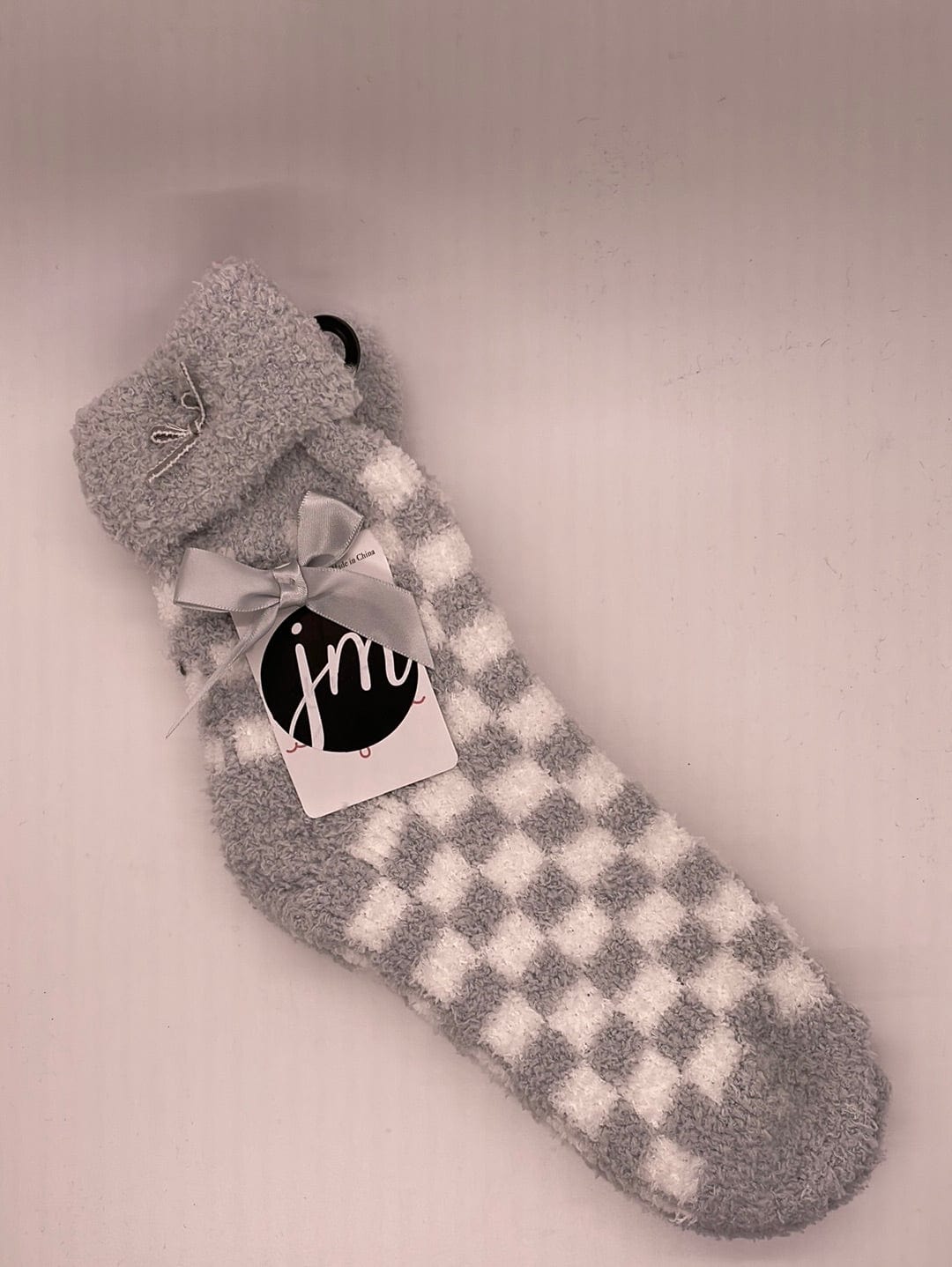 Grey Checkered Cozy Crew Sock