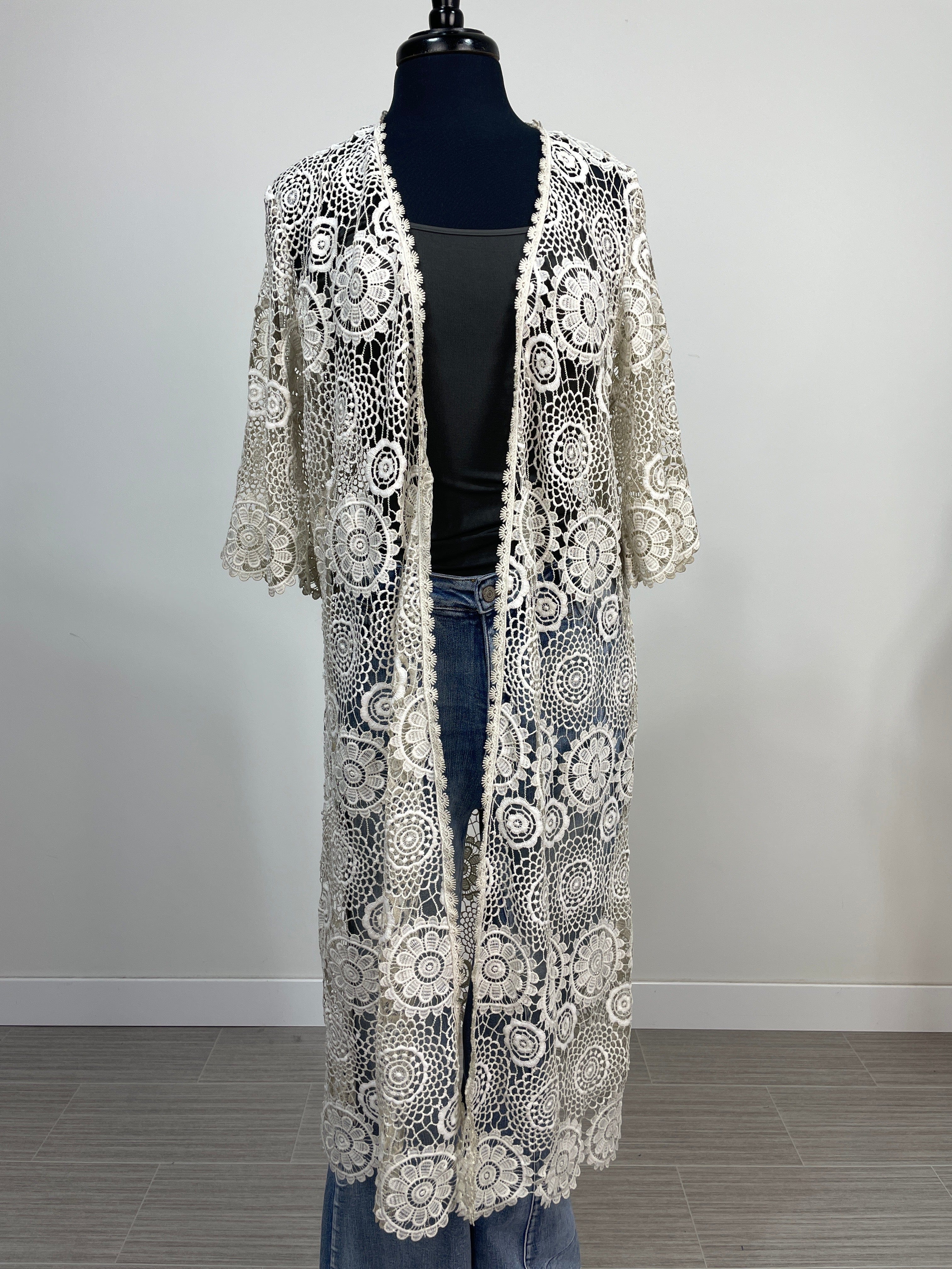 Ivory Crochet Duster Cardigan OS