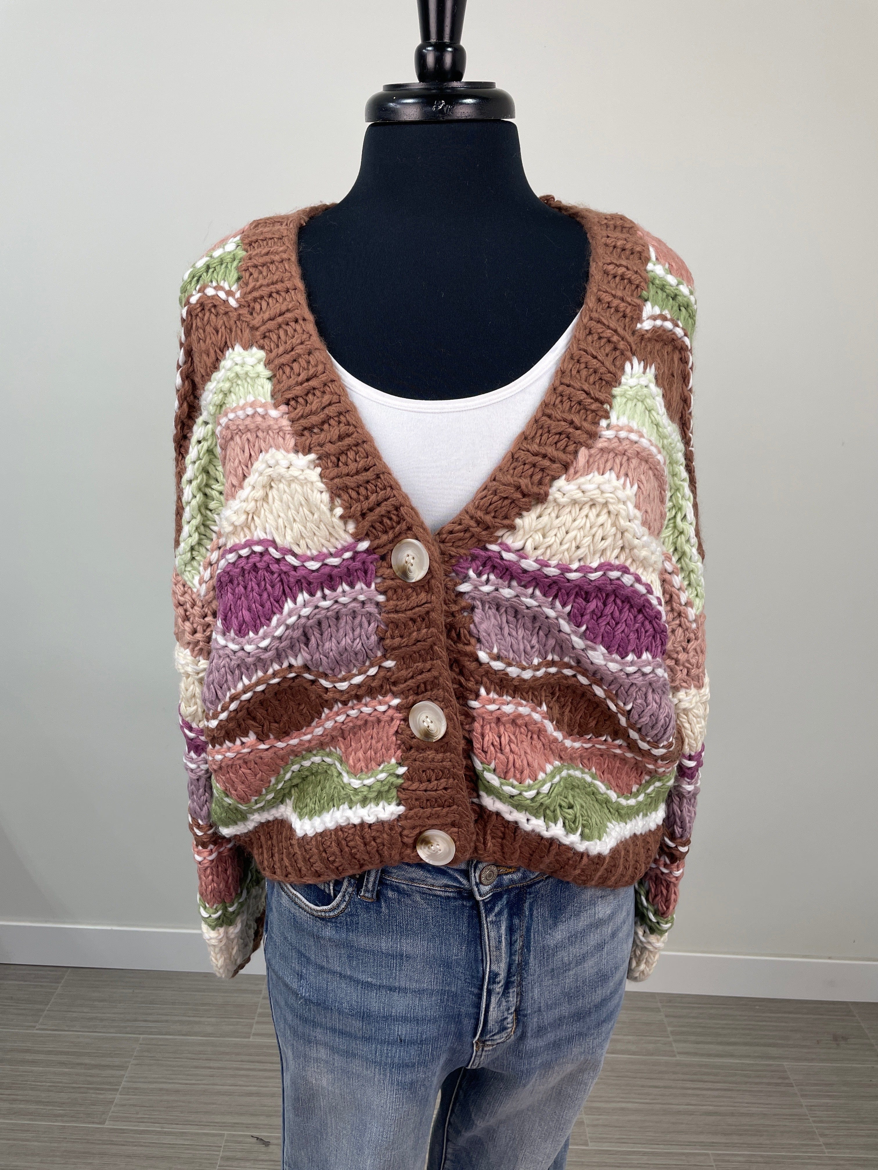 Multi Wave Stripe Button Cardigan