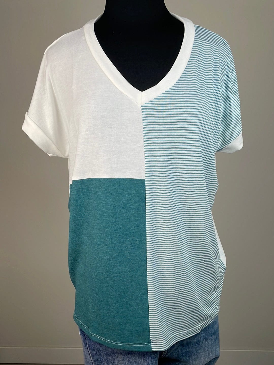 Teal Stripe Colorblock Top