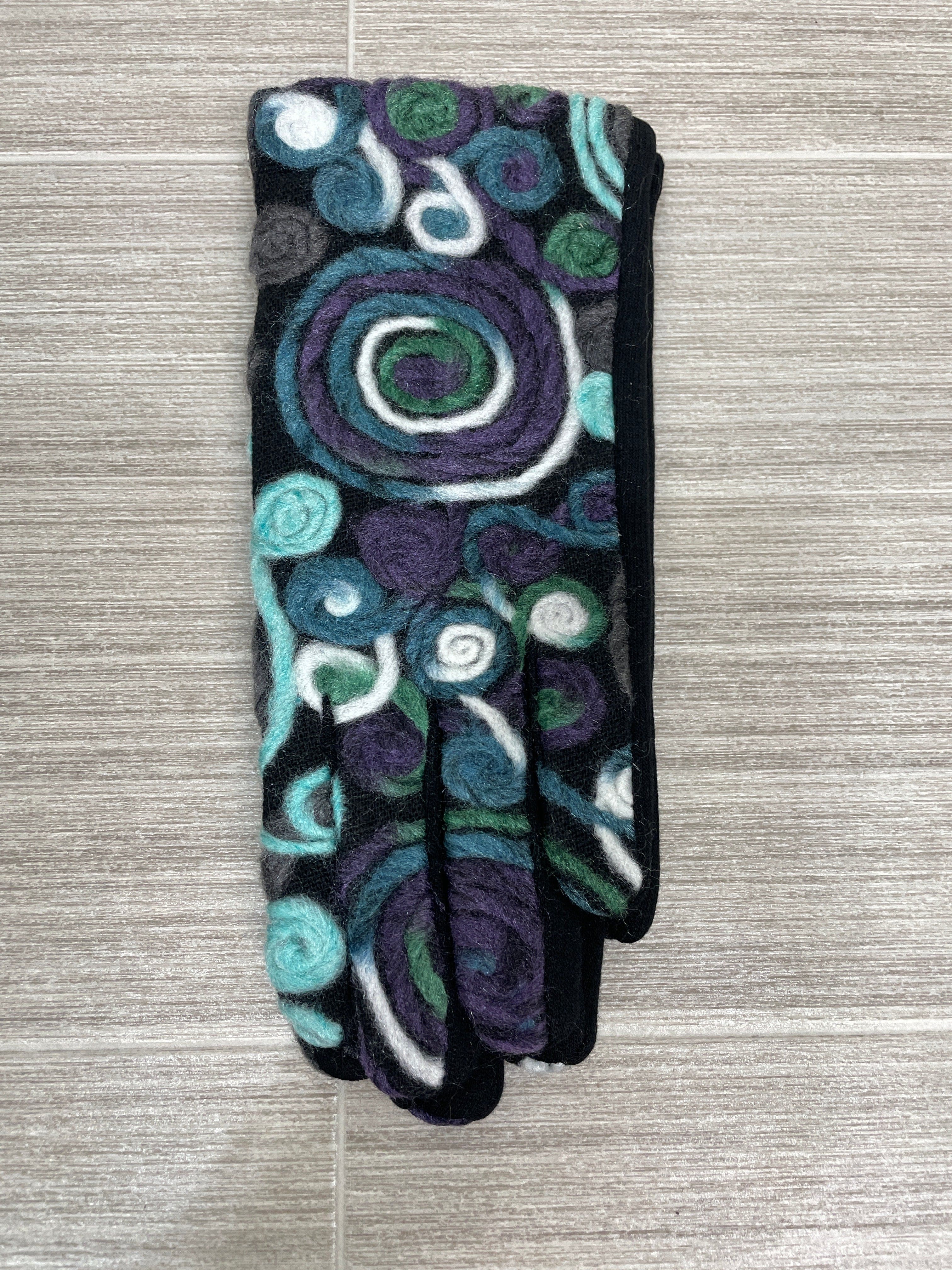 Teal Circle Swirl Yarn Glove