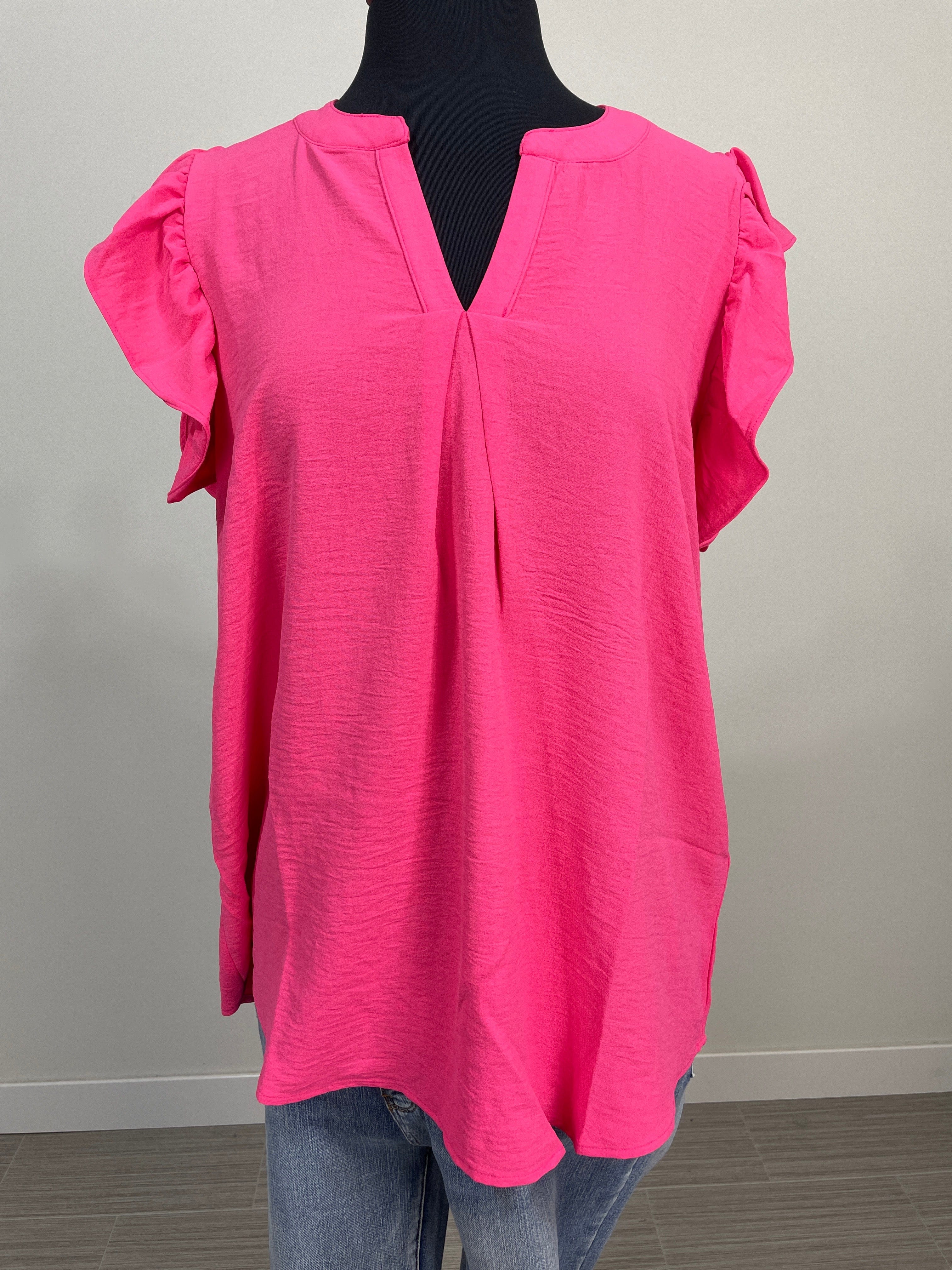 Fuchsia Breezy Ruffle Sleeve Top