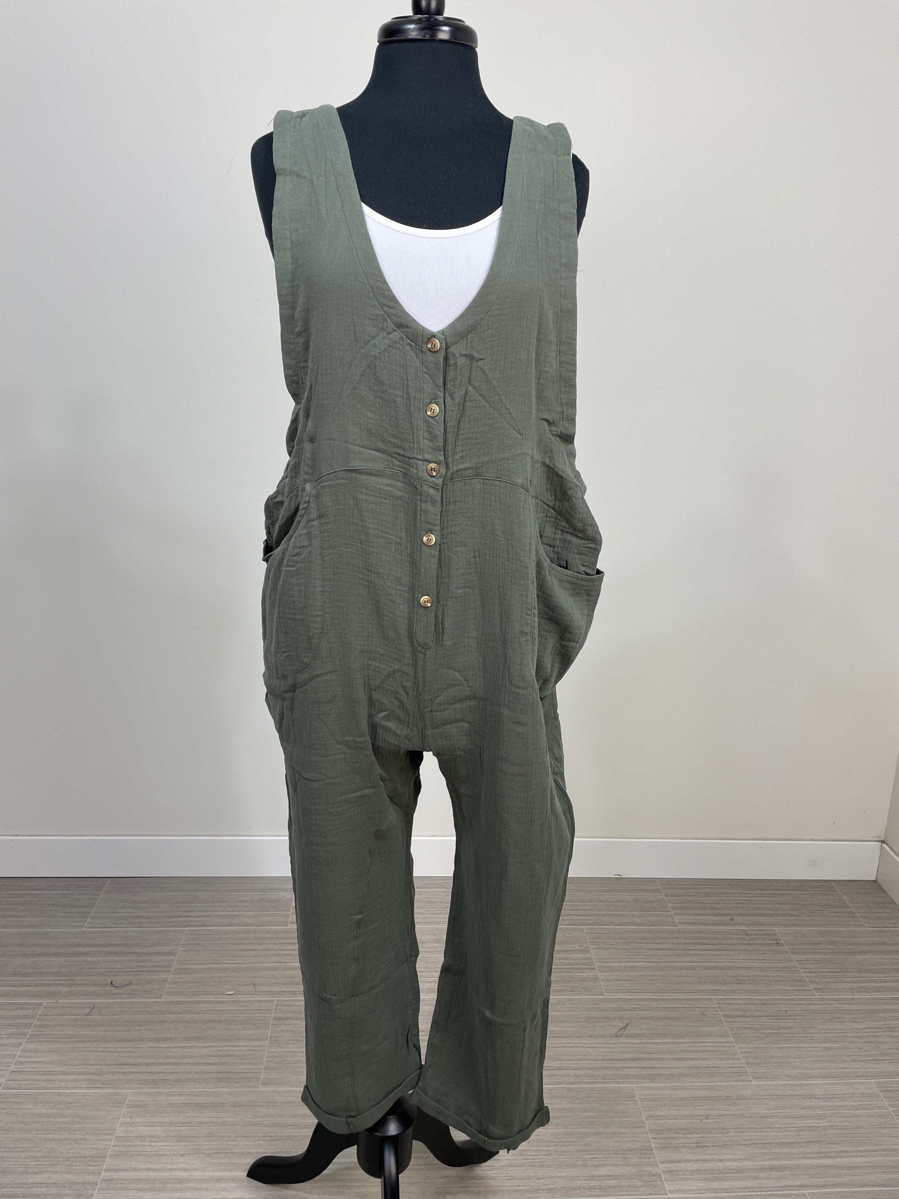 Olive Front Pocket Wide Leg Jumpsuit