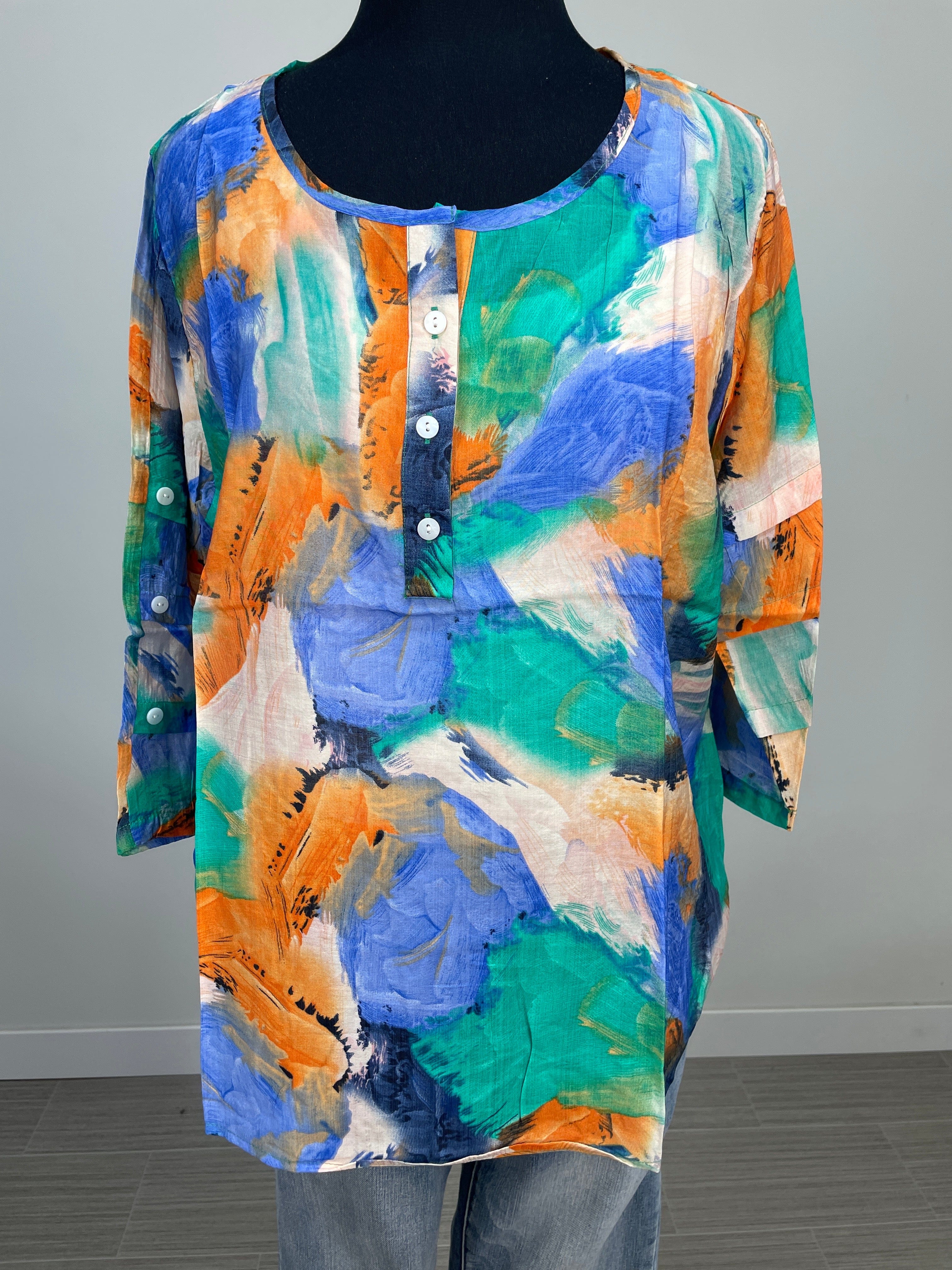 Lagoon Brushstroke Printed Blouse