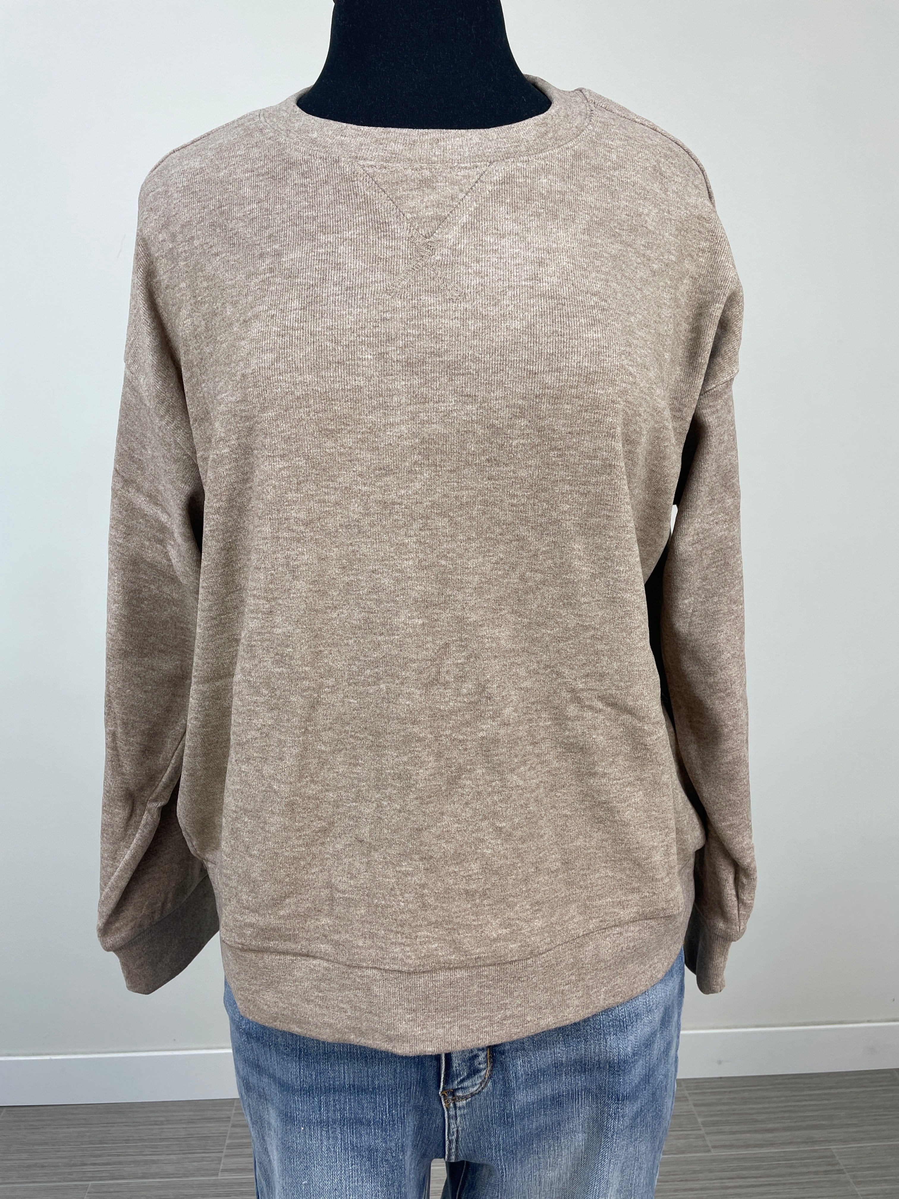 Mushroom Ribbed Knit Pullover