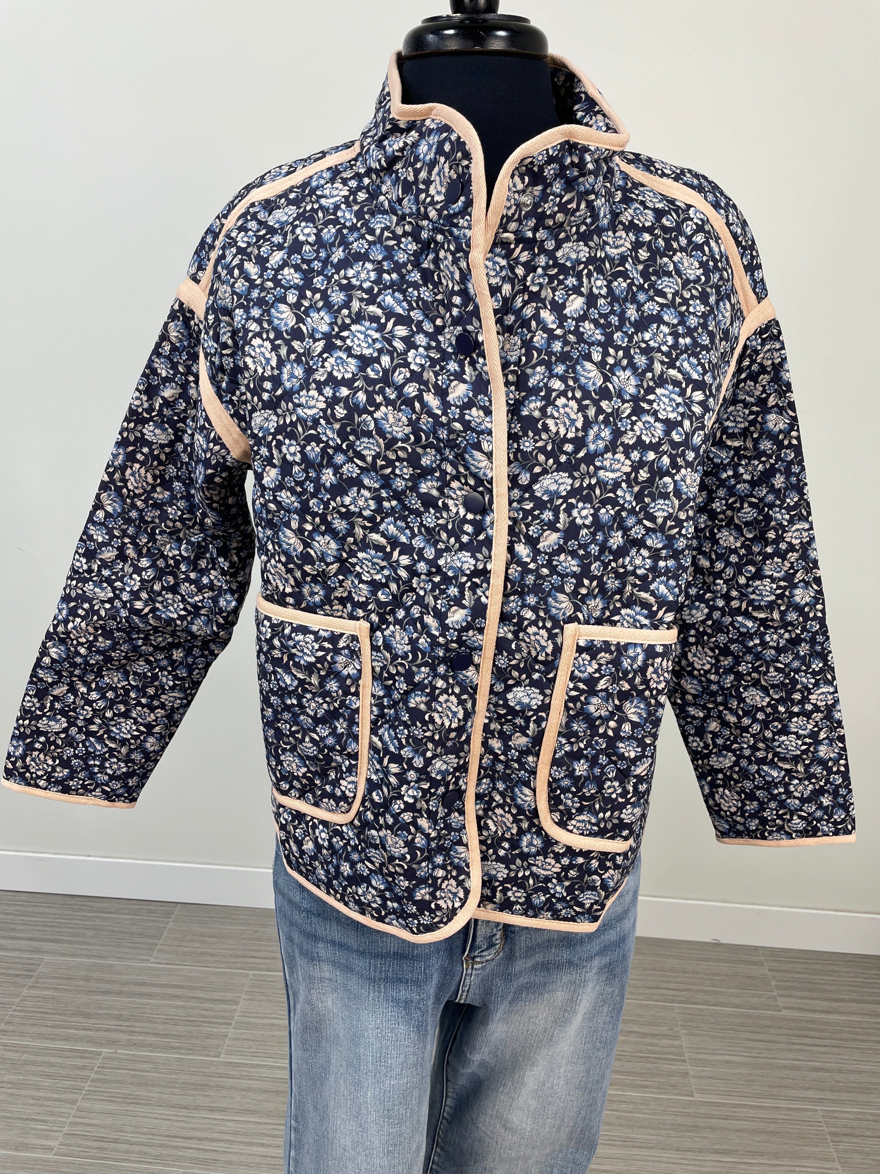 Navy Polar Collar Quilted Jacket