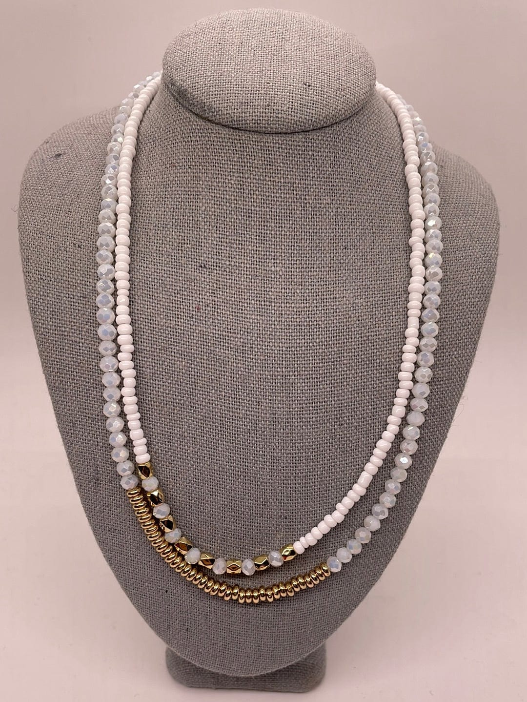 White Seed Bead 2 Necklace Set