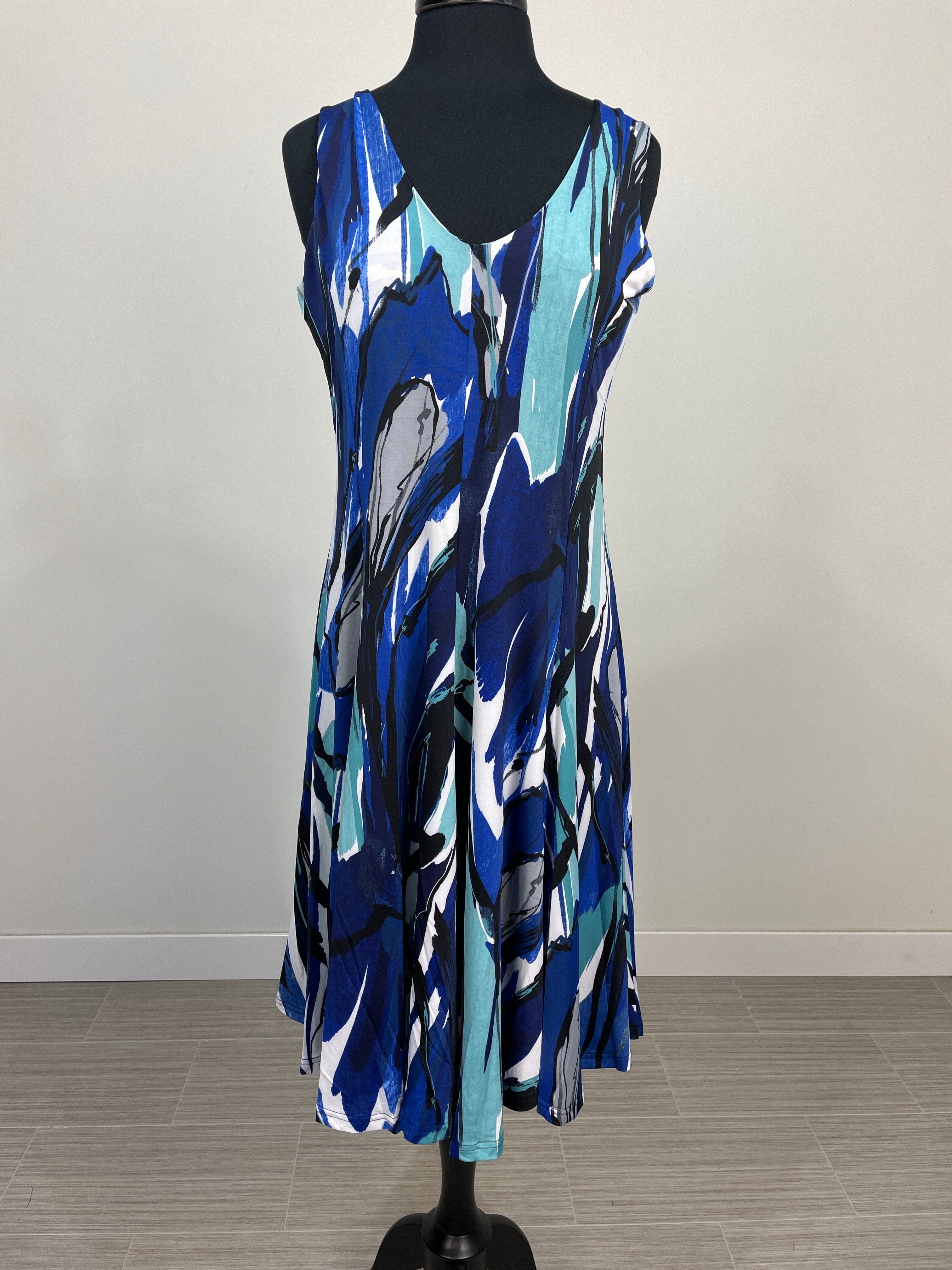 Blue Abstract Pleated Dress