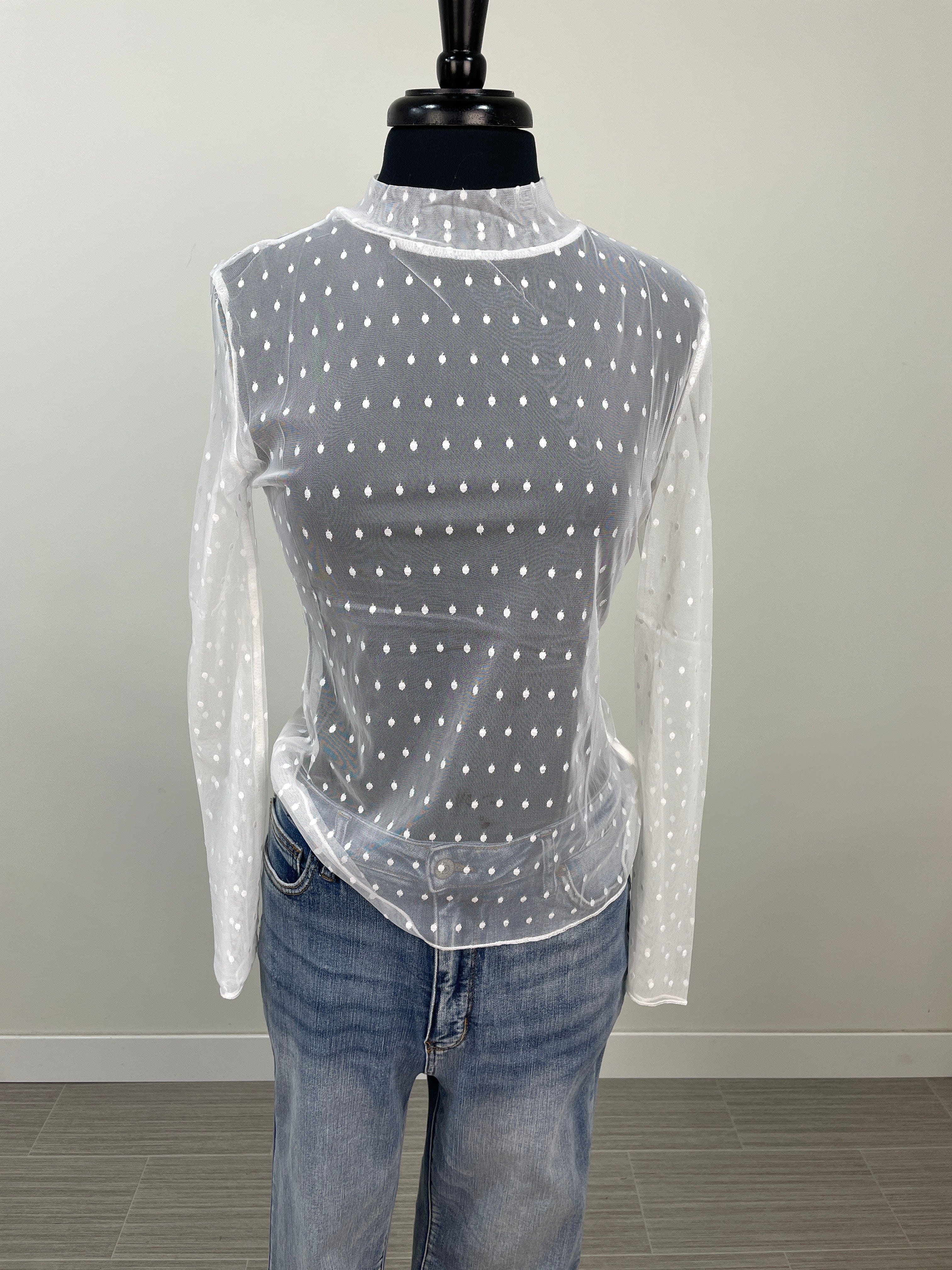 Ivory Dot Mesh Sheer Top