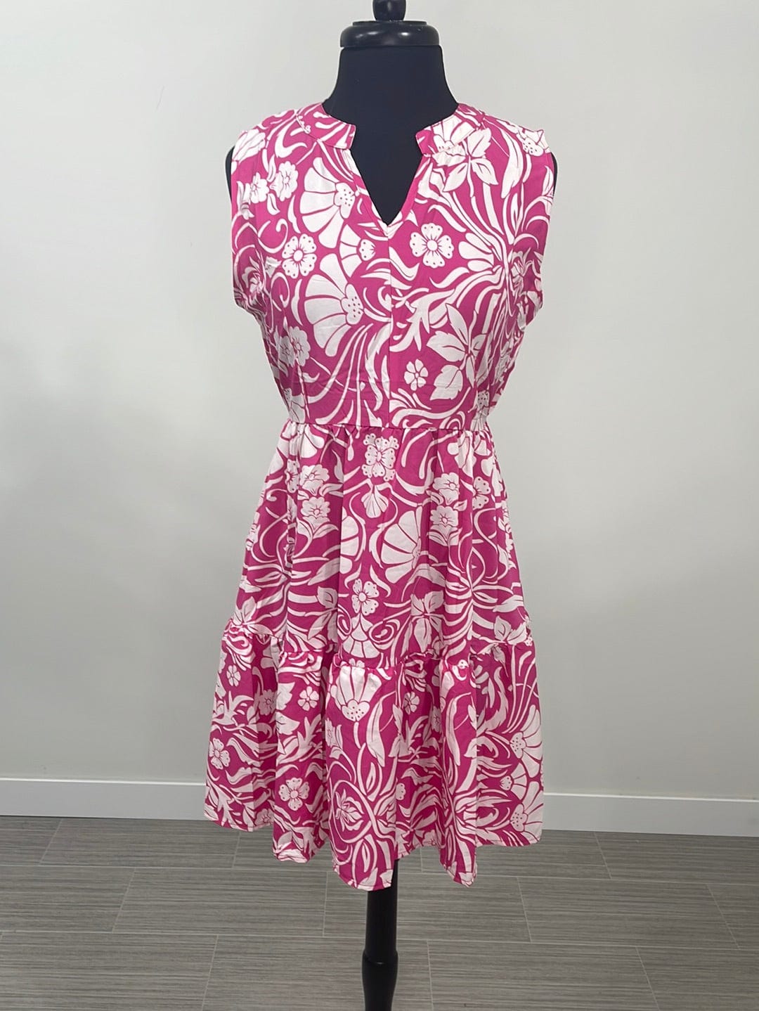 Pink Tropical Floral Tiered Mini Dress