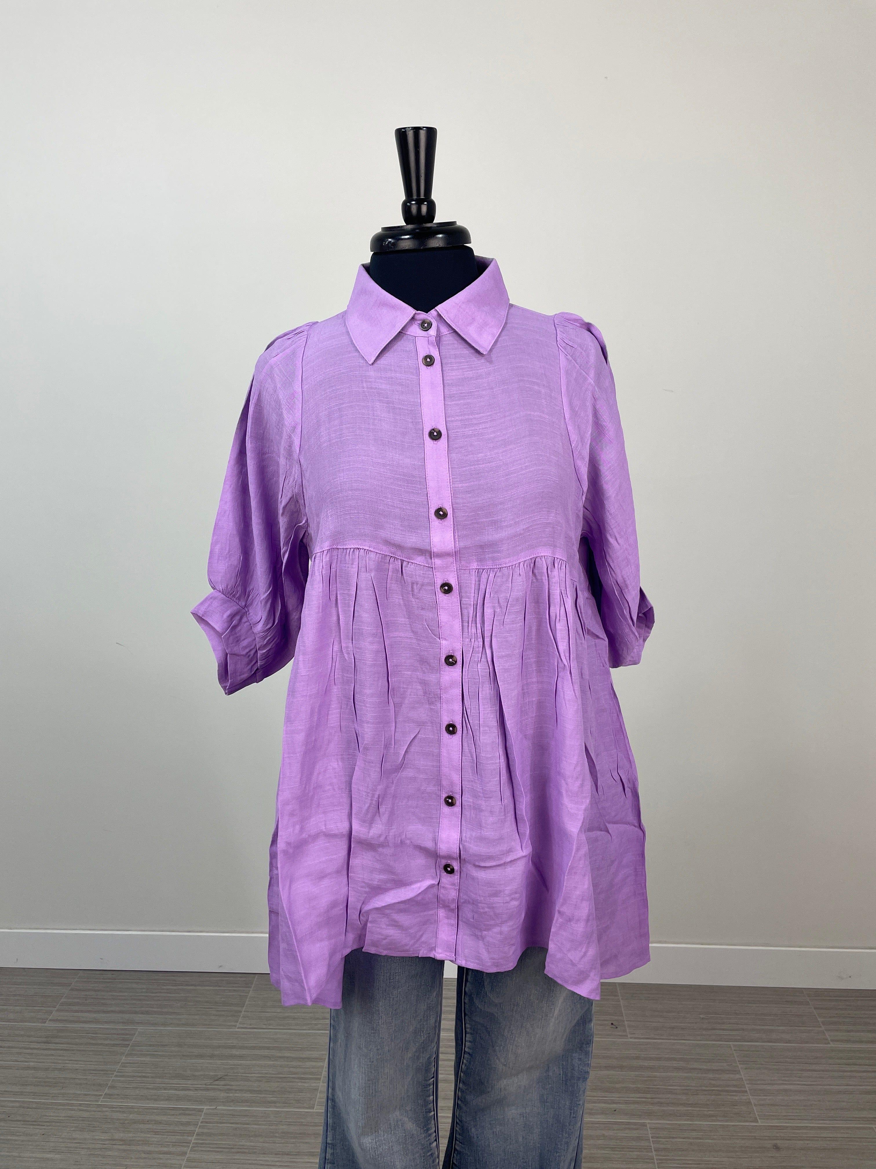 Bright Lav Tiered Back Button Up Tunic