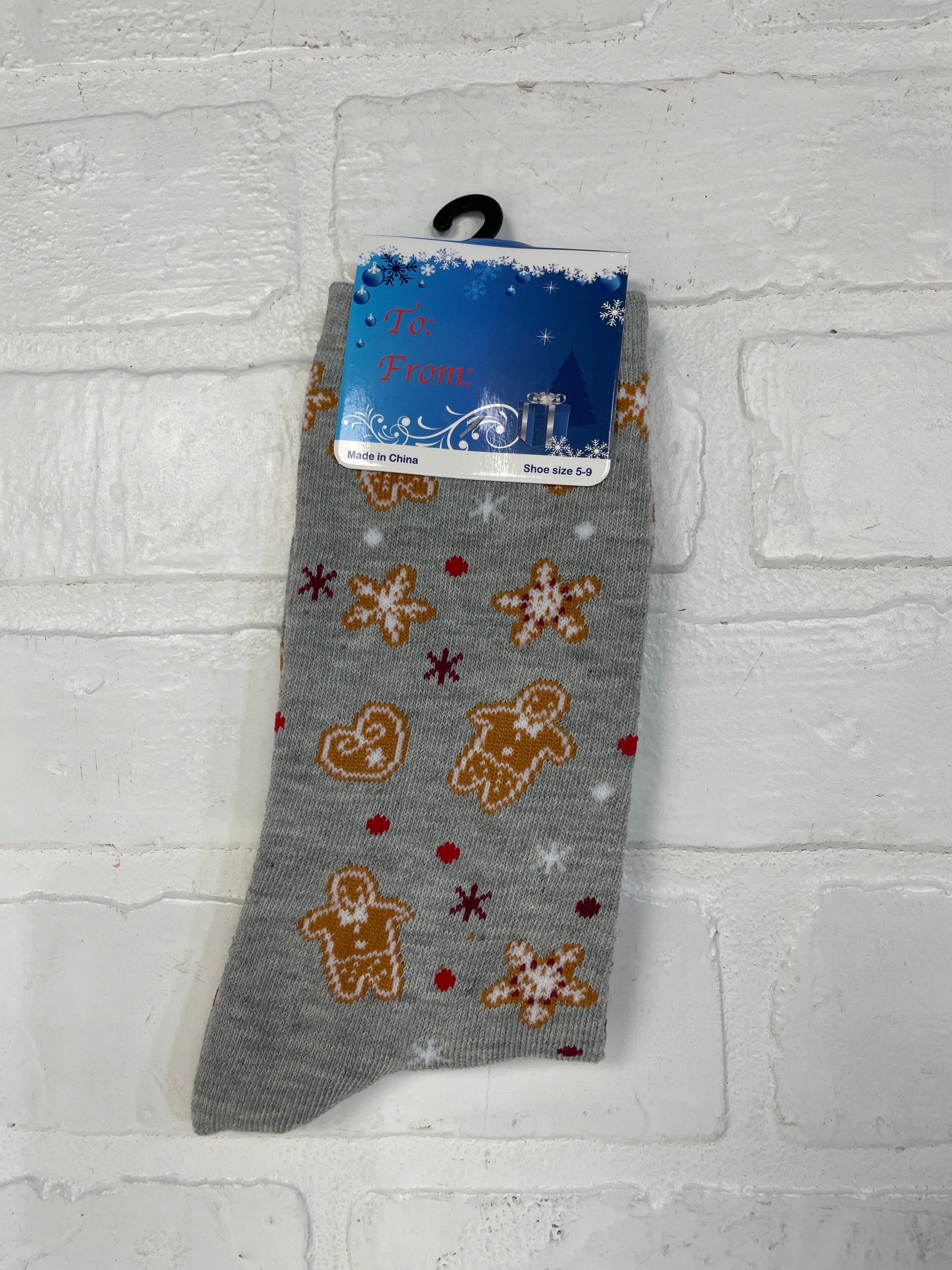 Gingerbread Holiday Grey Socks