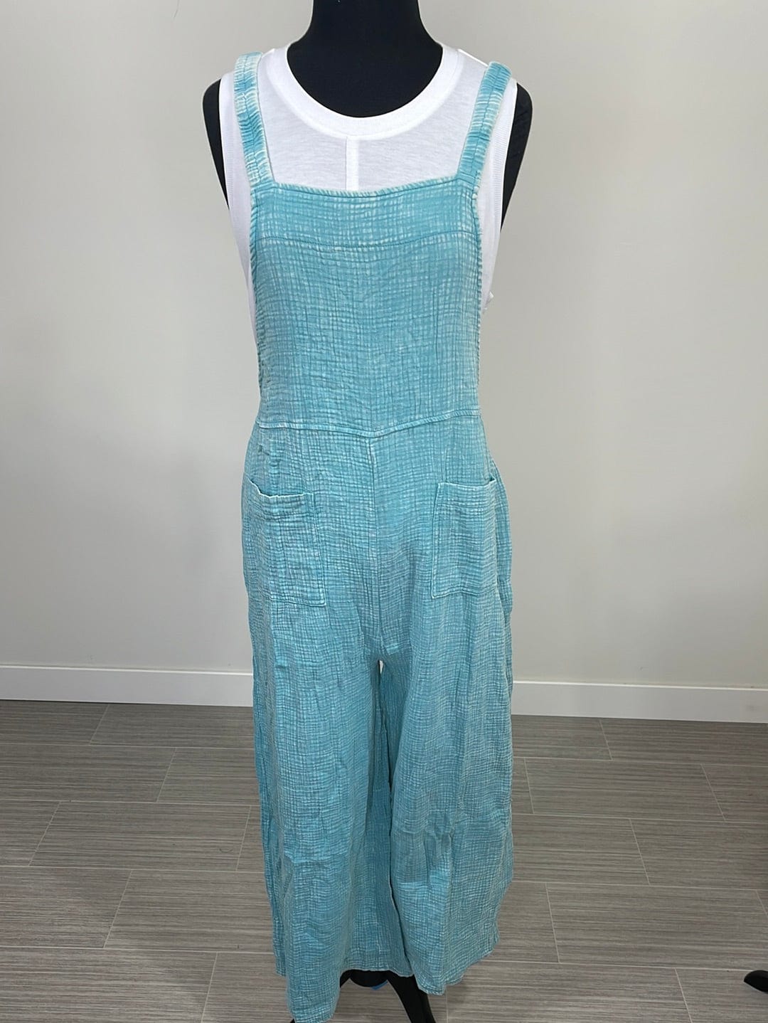 Dusty Teal Gauze Wide Overalls