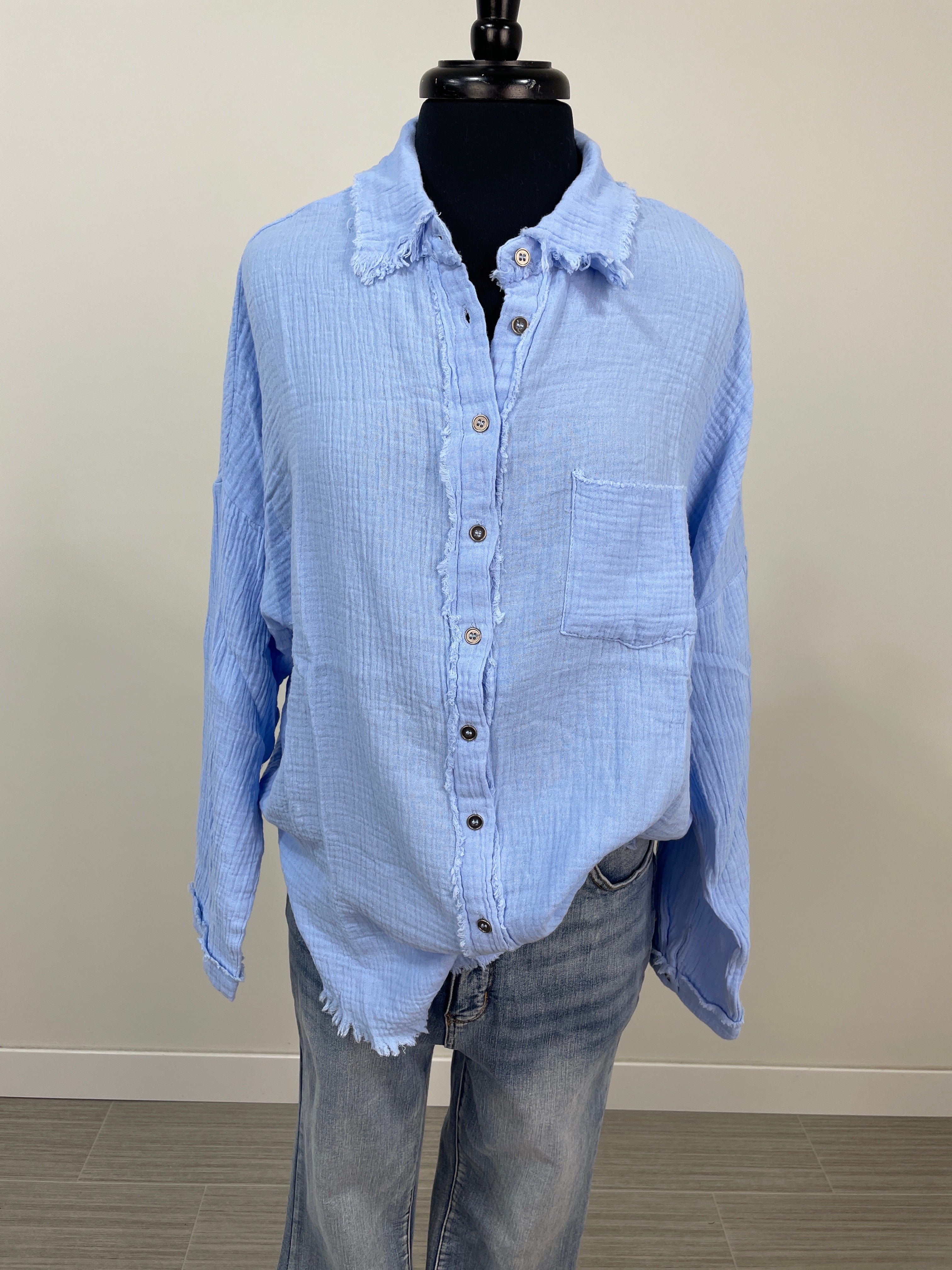 Spring Blue Gauze Collared Shirt