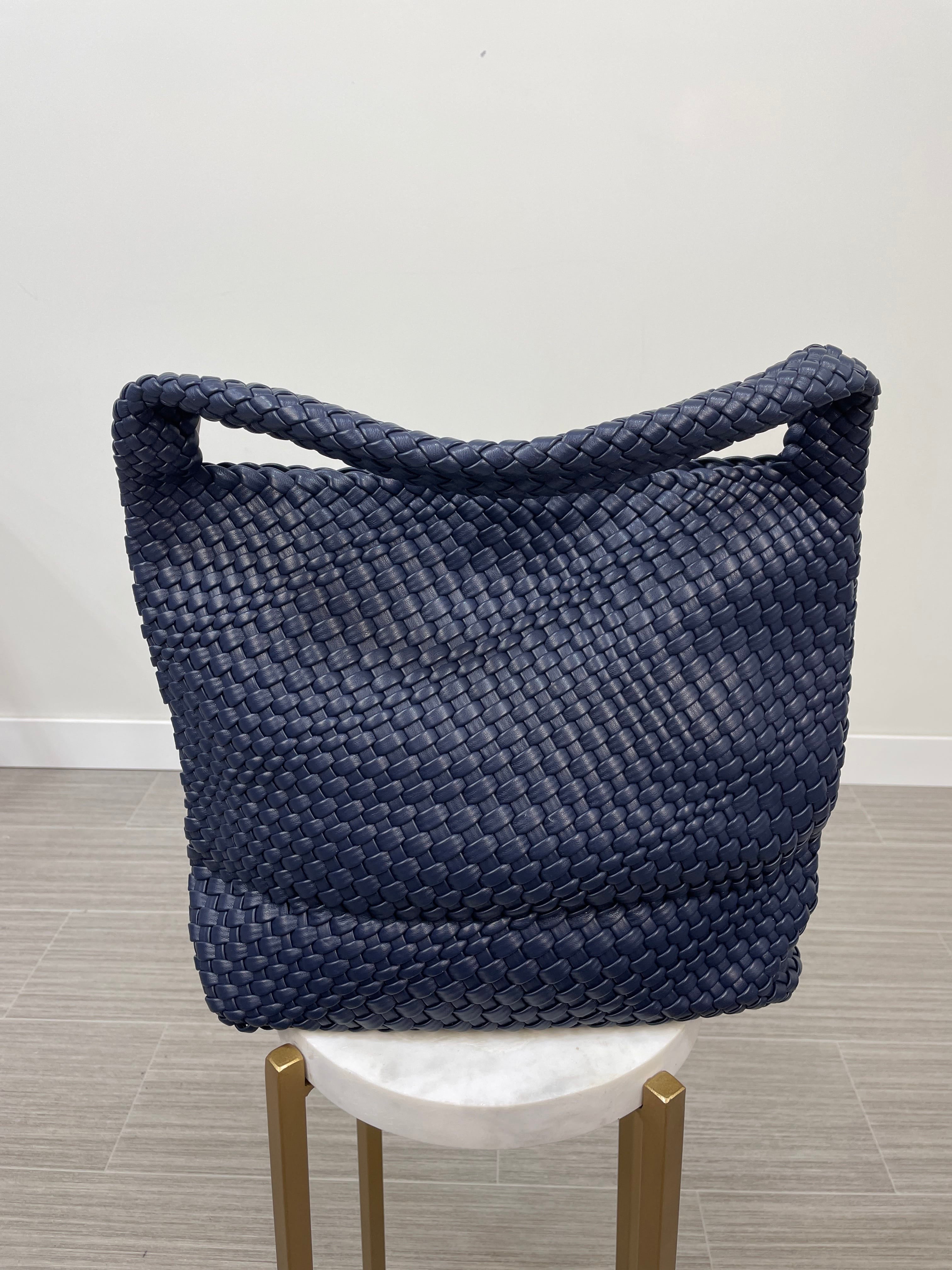 Navy Woven Hobo Shoulder Bag