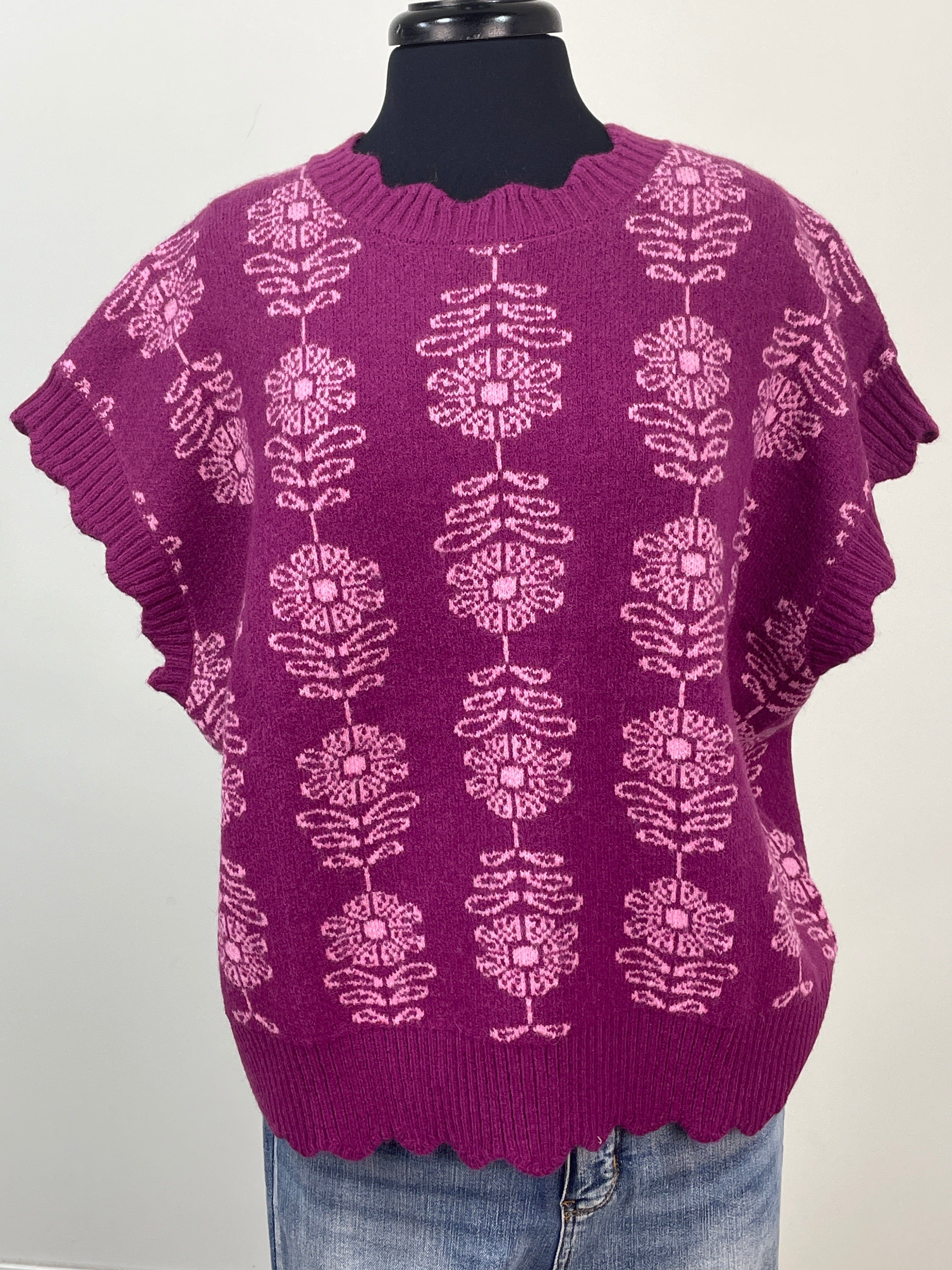 Berry Flower Print Sweater Vest